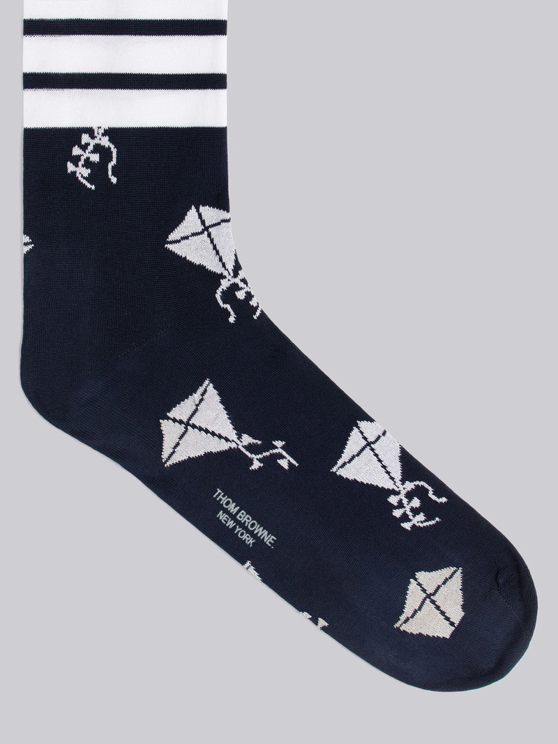 Thom Browne Navy Mercerized Cotton Half Drop Kite Mid-calf Socks outlook