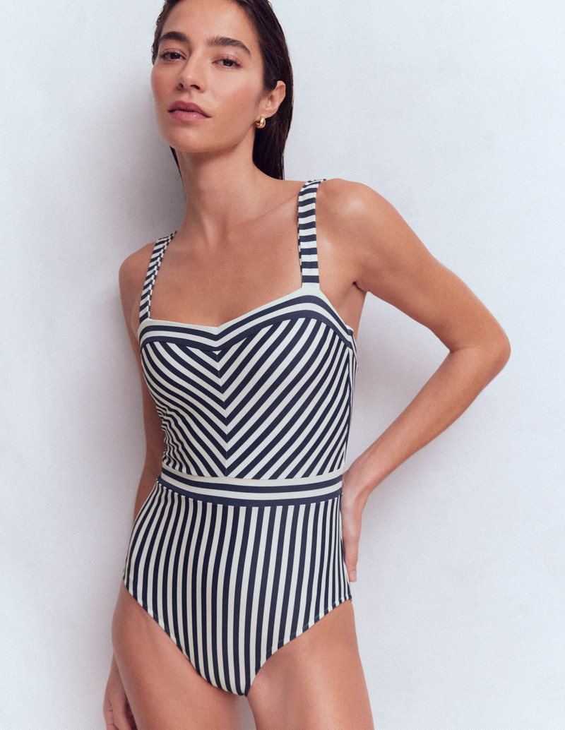 Clean Sweetheart Swimsuit-Navy and Ivory Stripe - 1