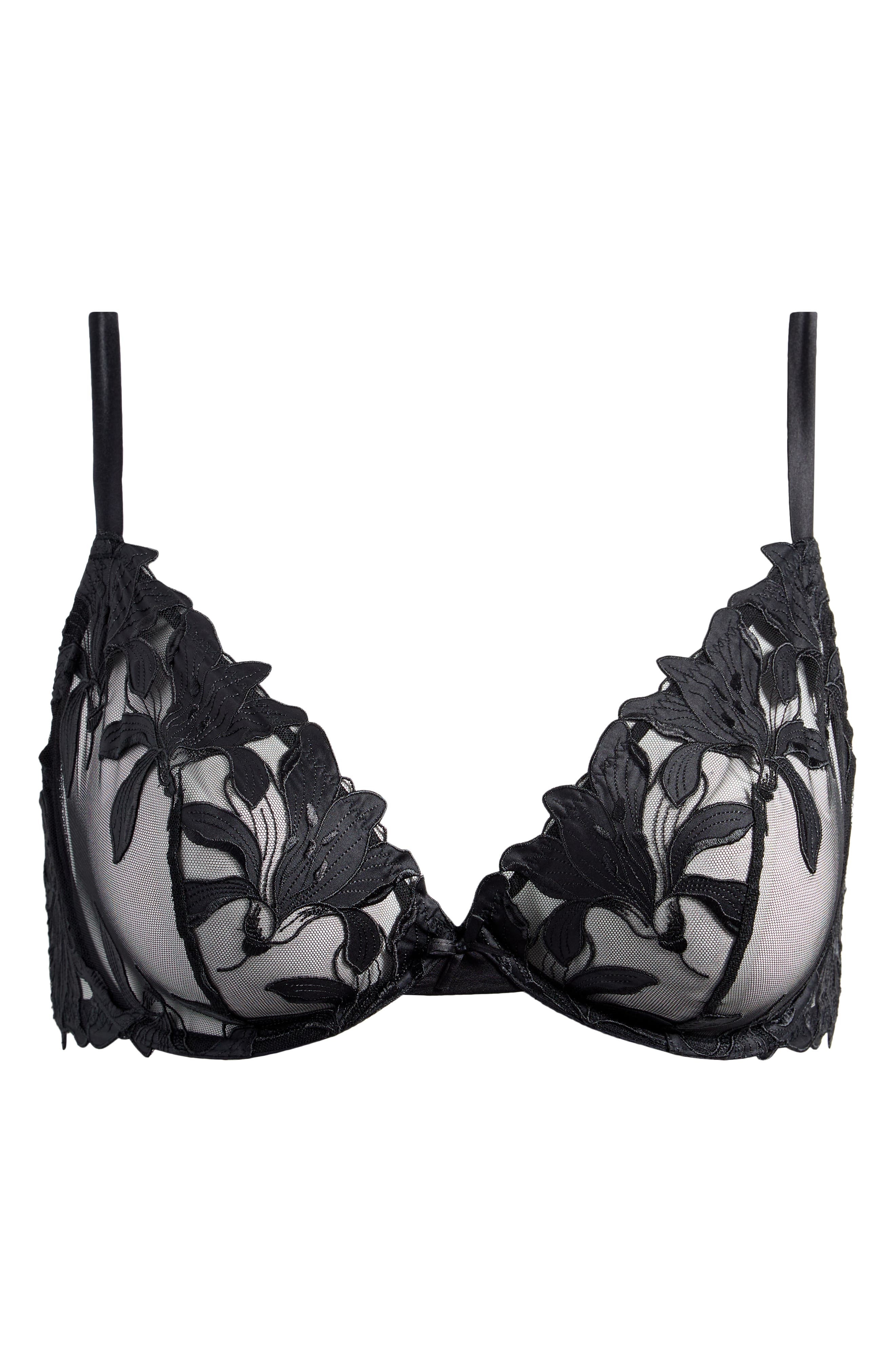 Fleur Du Mal Fuller Cup Lily Embroidered Underwire Demi Bra in Black at Nordstrom - 4