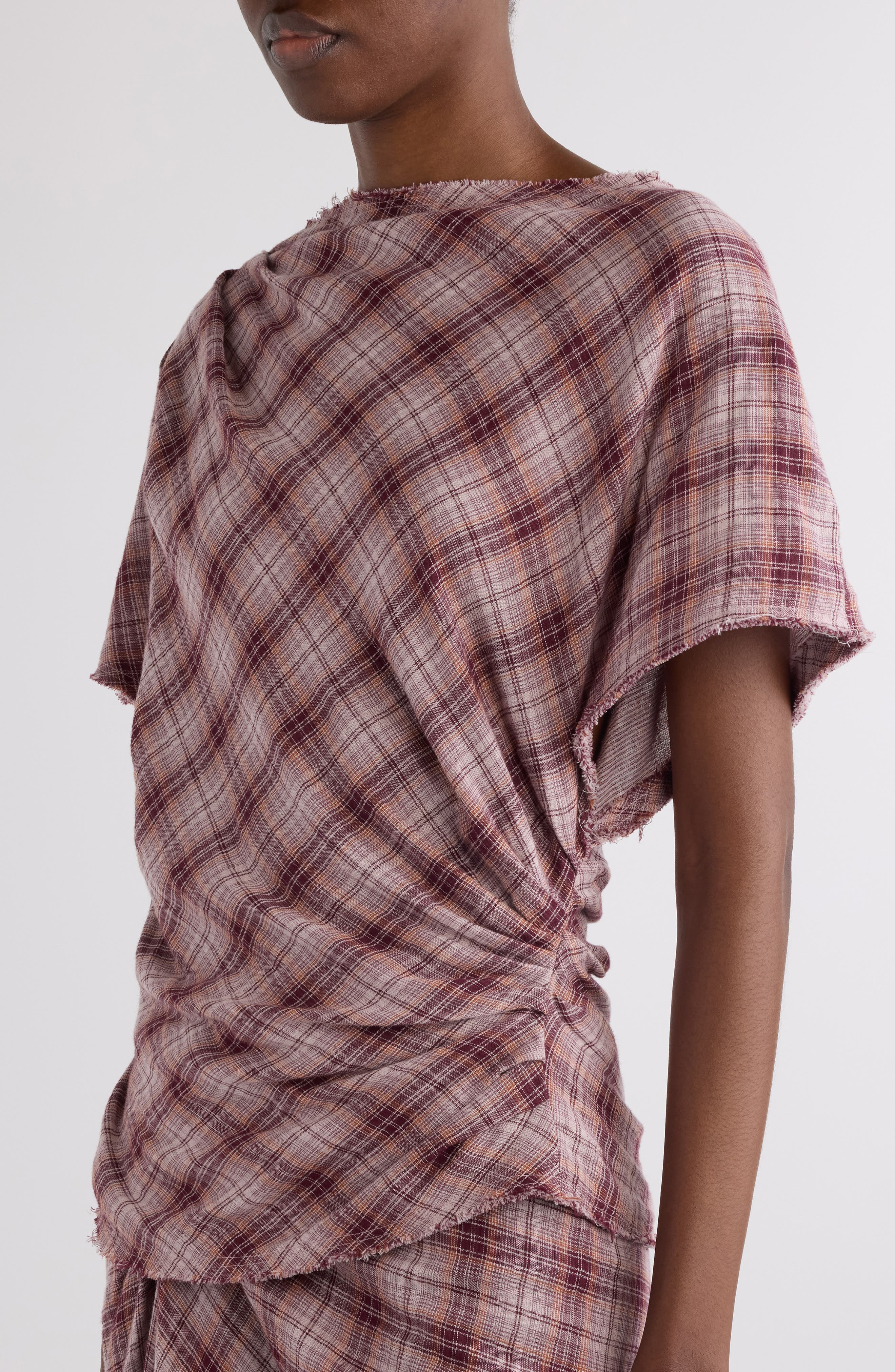 Isabel Marant Étoile Neyala Plaid Short Sleeve Cotton Top in Rosewood at Nordstrom - 5