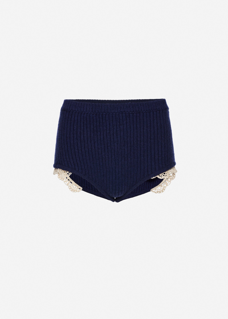 Cashmere crochet-trim shorts in navy 1