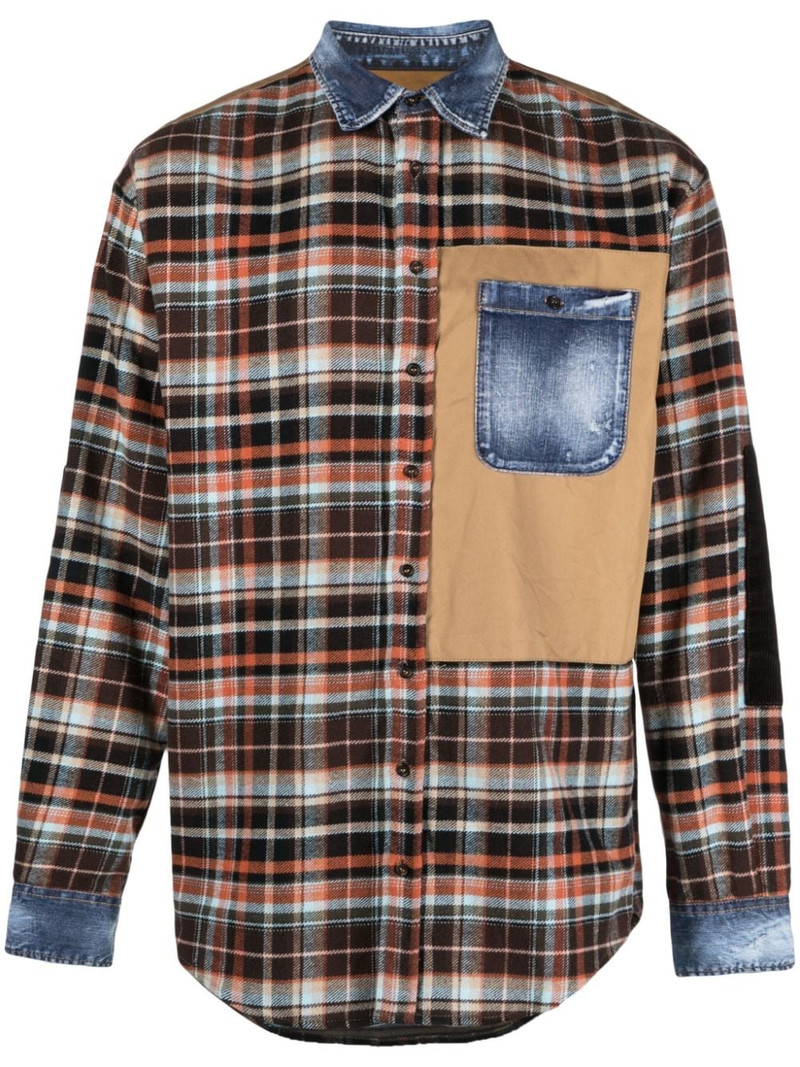 denim-details check-pattern shirt 1