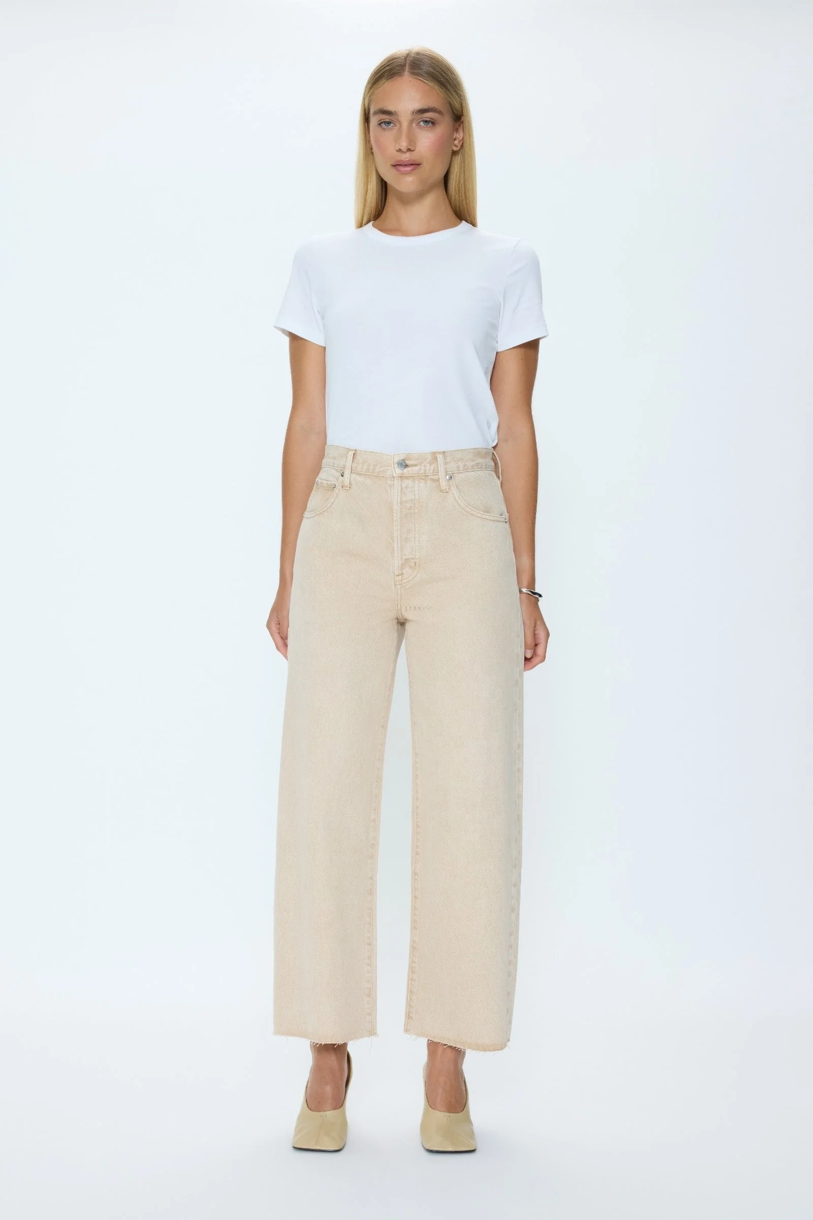 TATE CROP HIGH RISE BOWED WIDE LEG JEAN - DUNE - 1