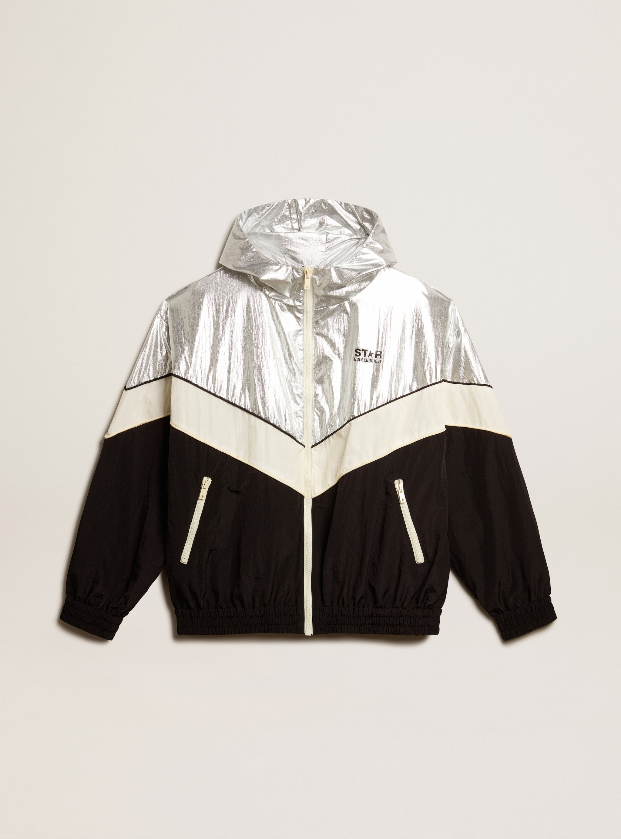 Men's windcheater in silver and black technical fabric - 1
