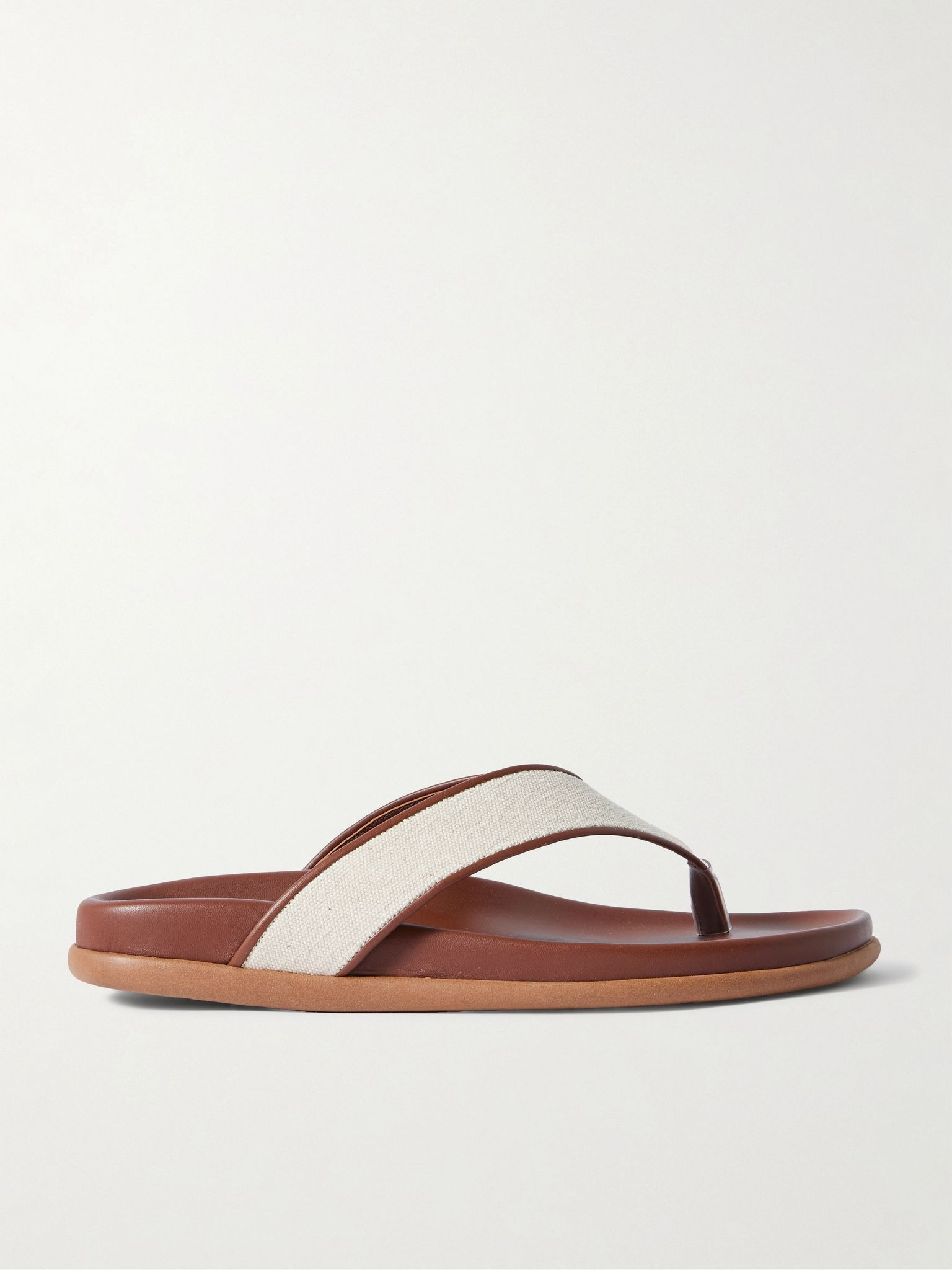 Charys leather-trimmed canvas flip flops Brown - 1