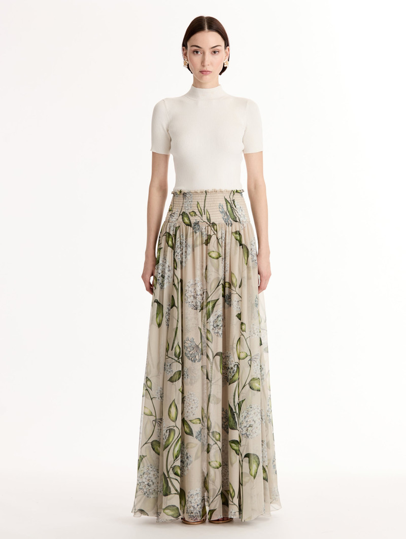 Oscar de la Renta PORCELAIN FLOWER CHIFFON MAXI SKIRT outlook