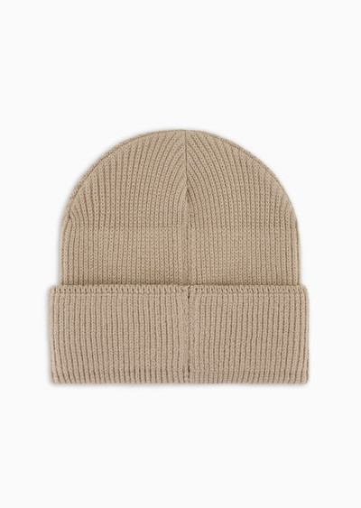 EMPORIO ARMANI Ribbed wool-blend beanie with oversized jacquard eagle outlook