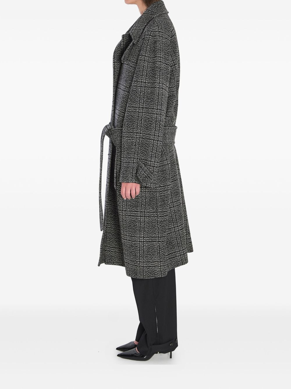One Layer checked belted coat - 2