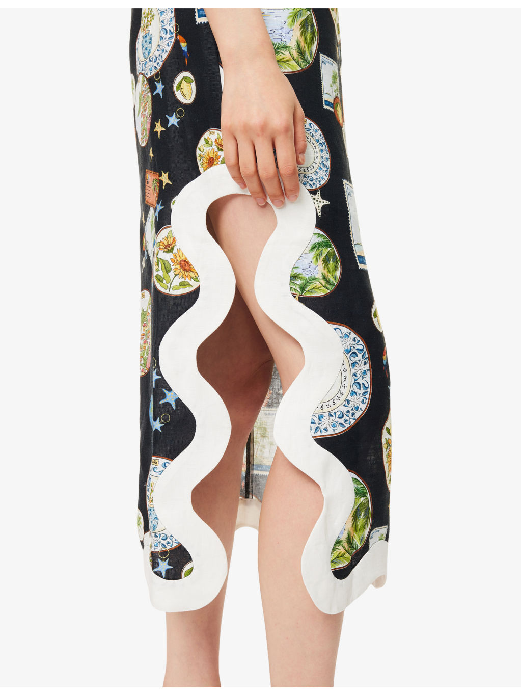 Trip Souvenir Wavy-Trims Linen Maxi Dress - 5