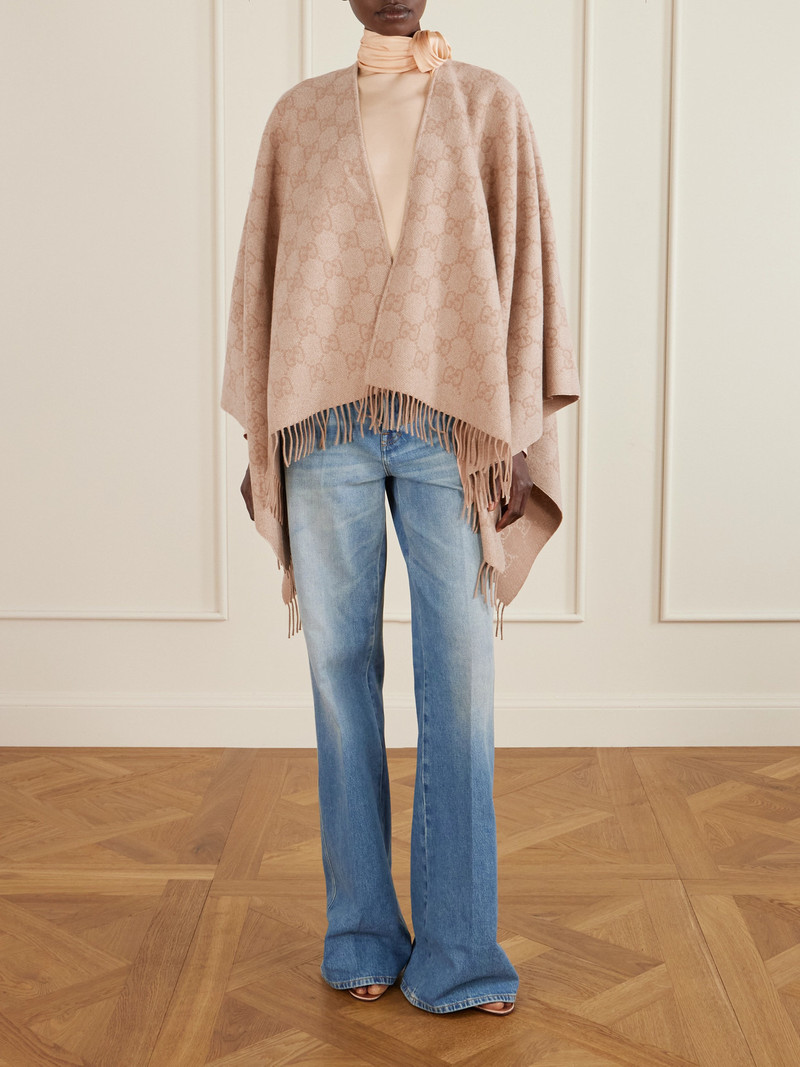 GUCCI Fringed Logo-jacquard Metallic Cashmere-blend Wrap outlook