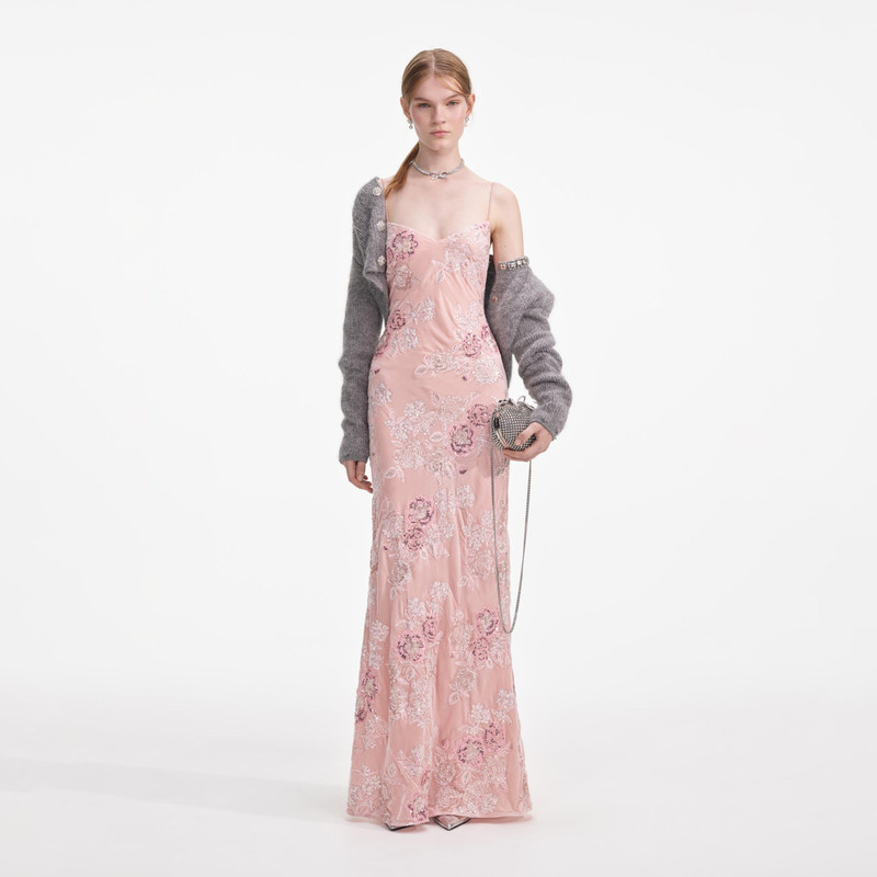 Pink Embellished Velvet Maxi Dress 1