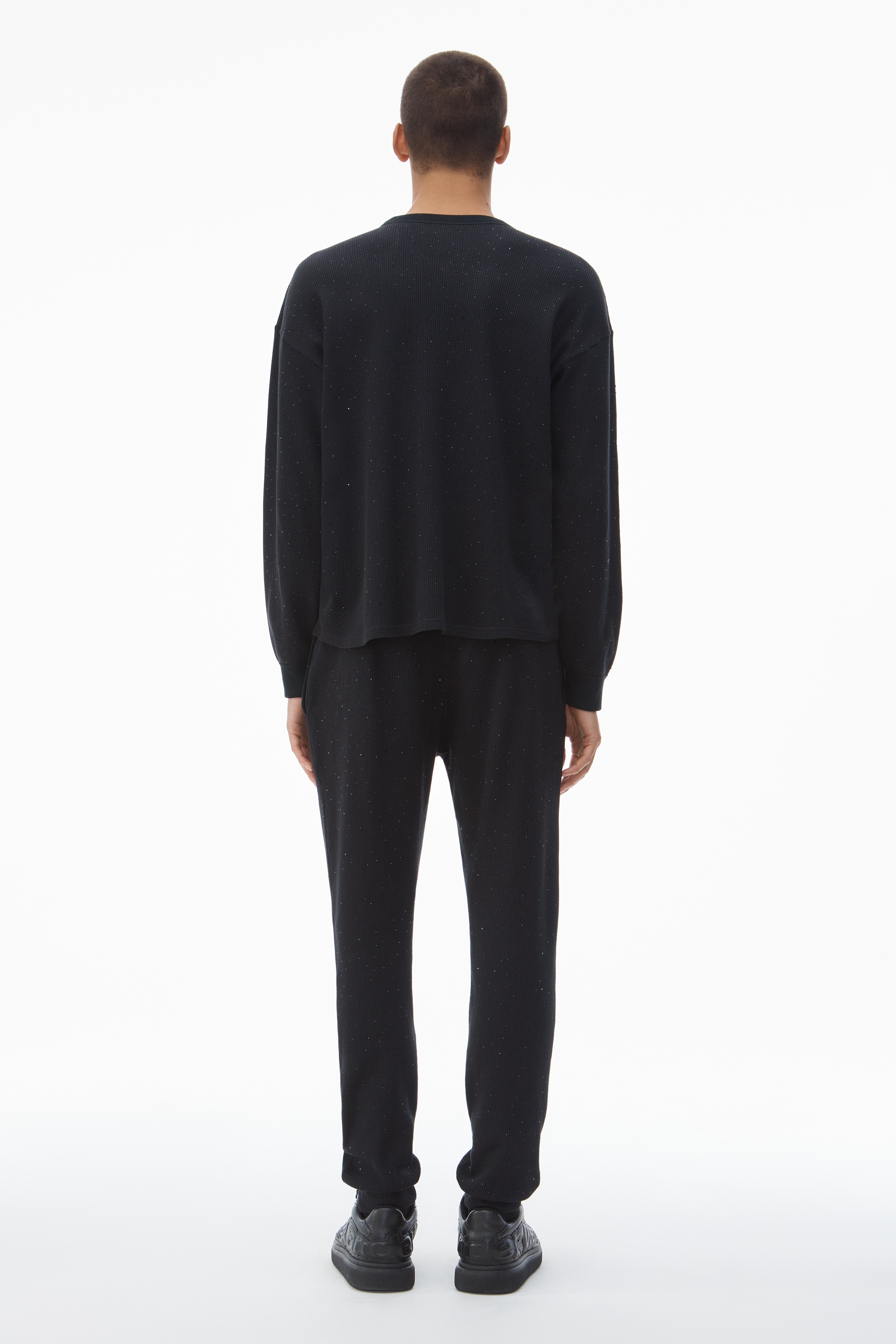 Crystal Hotfix Crewneck Long-Sleeve Tee in Waffle Knit - 4