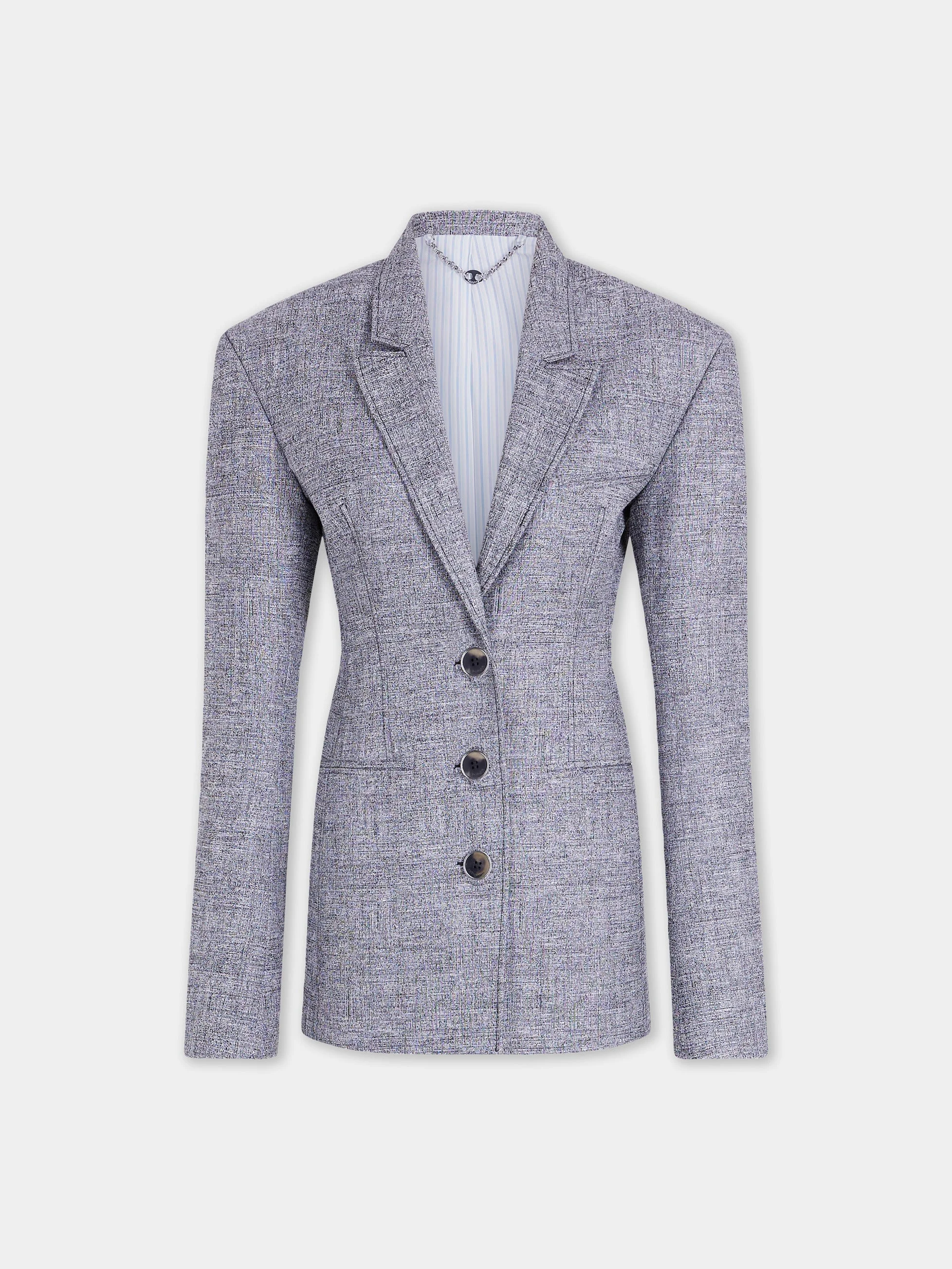 TAILORED BLAZER JACKET IN HEATHER GREY WOOL - 1