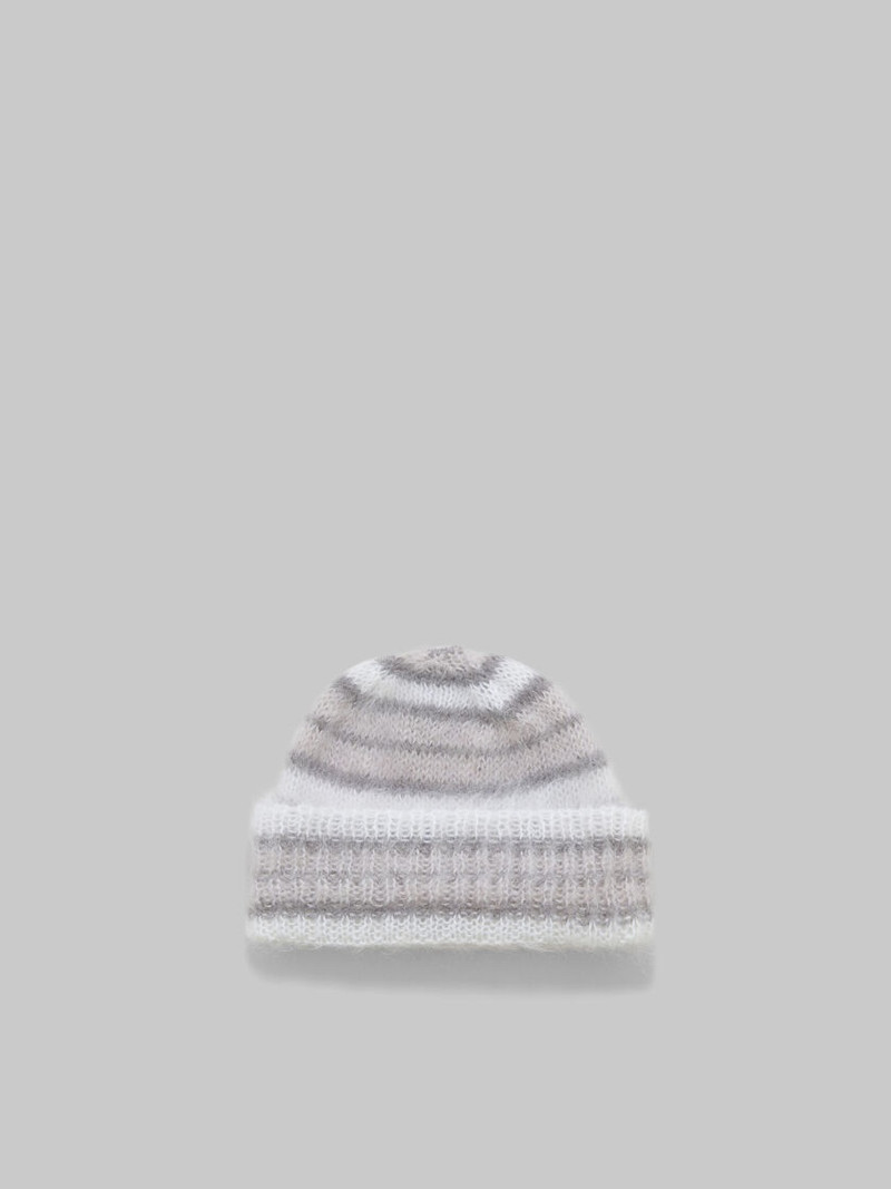 WHITE BRUSHED MOHAIR BEANIE WITH STRIPES 3