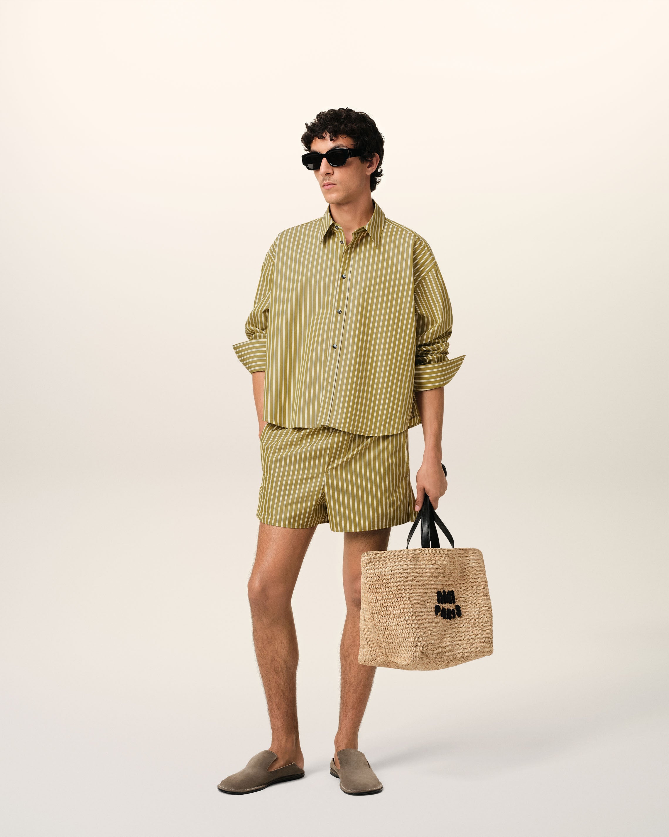 KHAKI COTTON CROPPED OVERSIZED SHIRT - 2