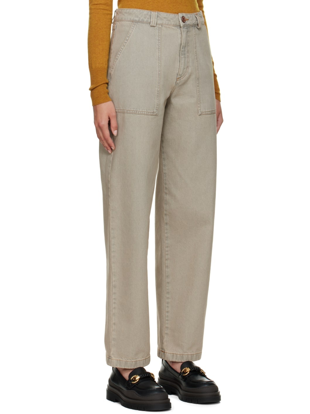 Beige Pocket Jeans - 2