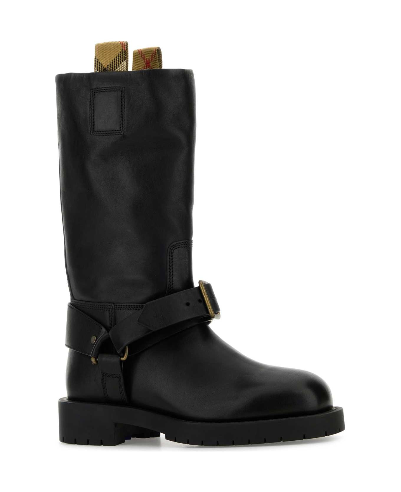Black Leather Saddle Boots - 2