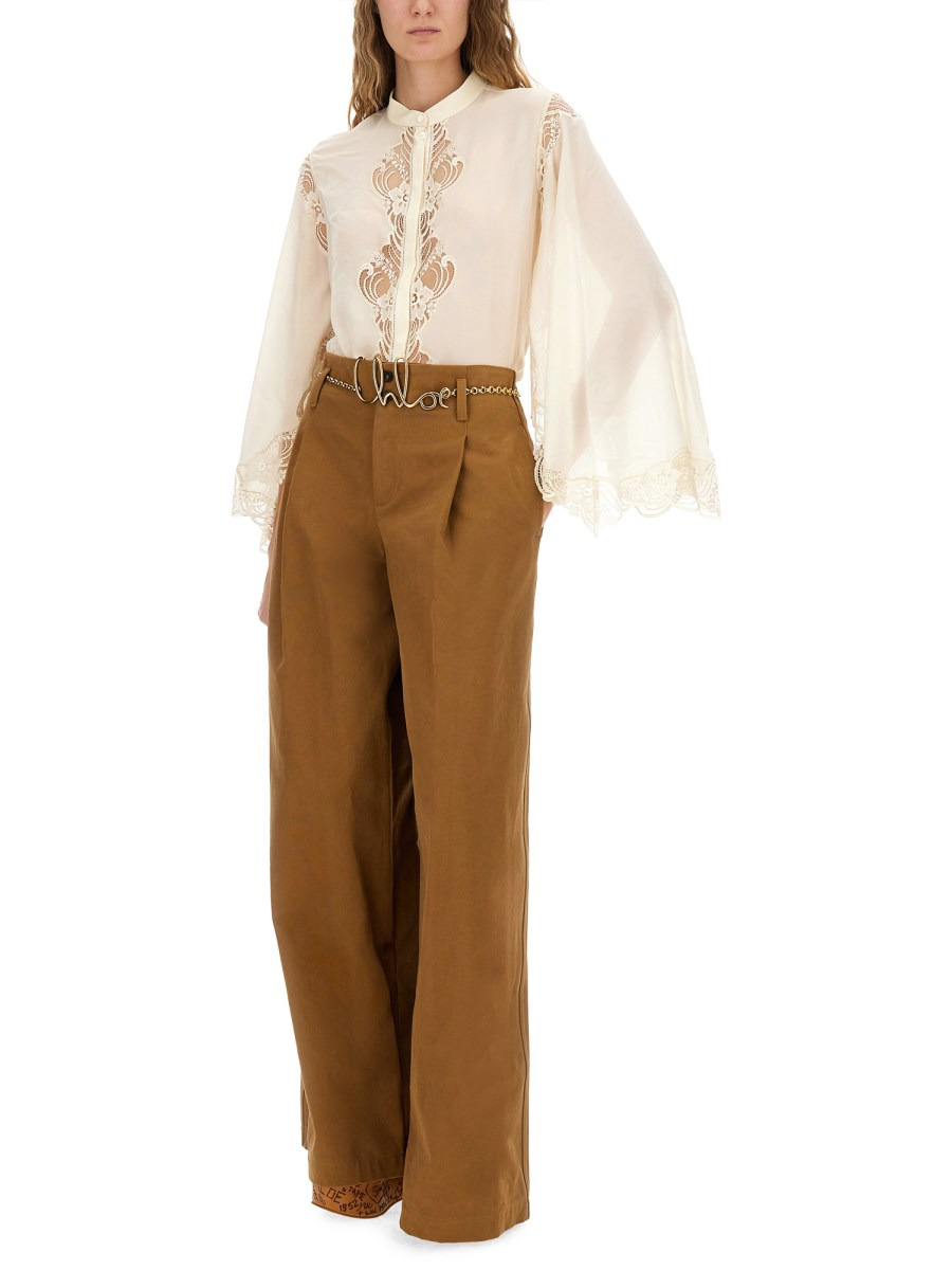 FLUID SILK GEORGETTE AND LACE BLOUSE - 2