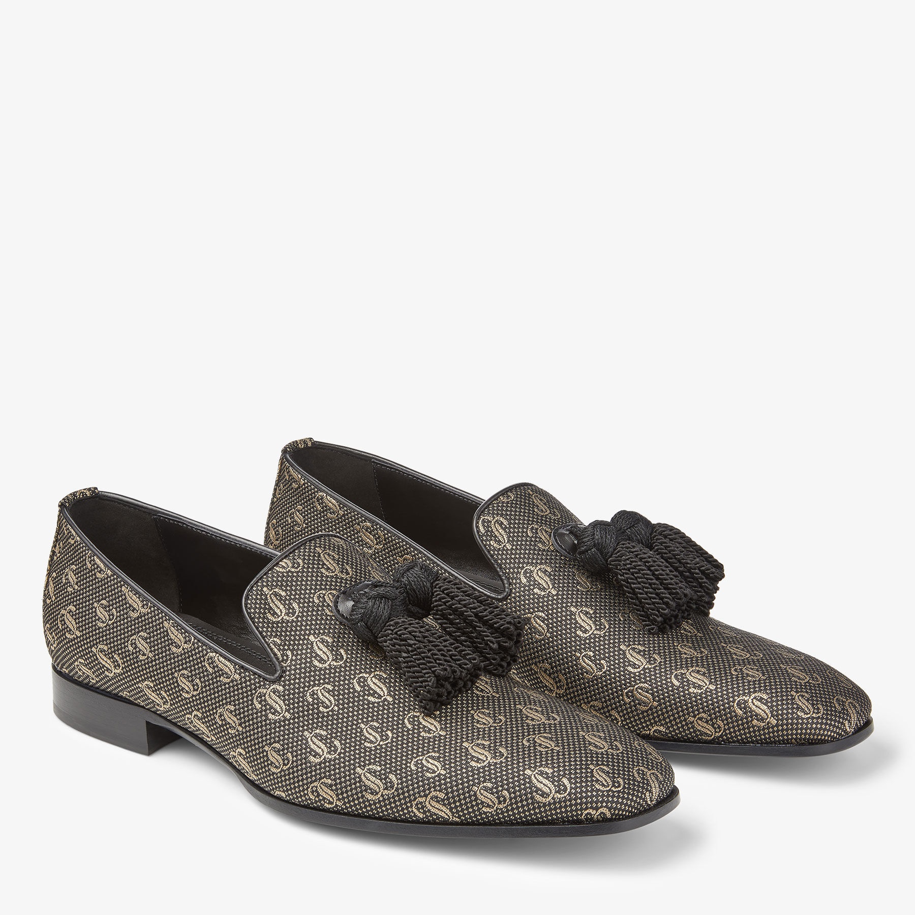 Foxley/M
Black and Gold JC Monogram Jacquard Lurex and Nappa Leather Loafers with Tassel - 2
