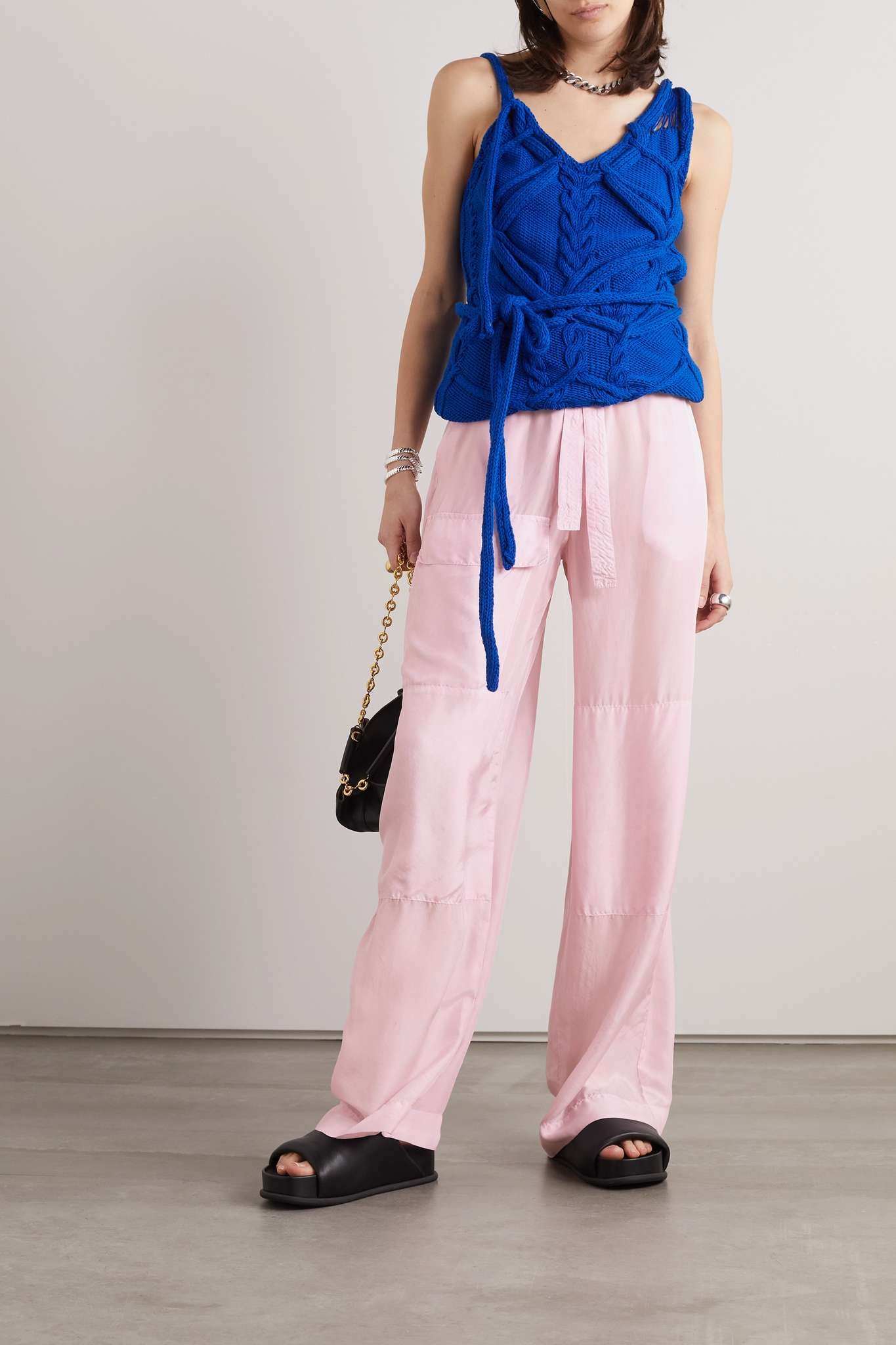 Pleated cotton wide-leg pants in pink - Dries Van Noten