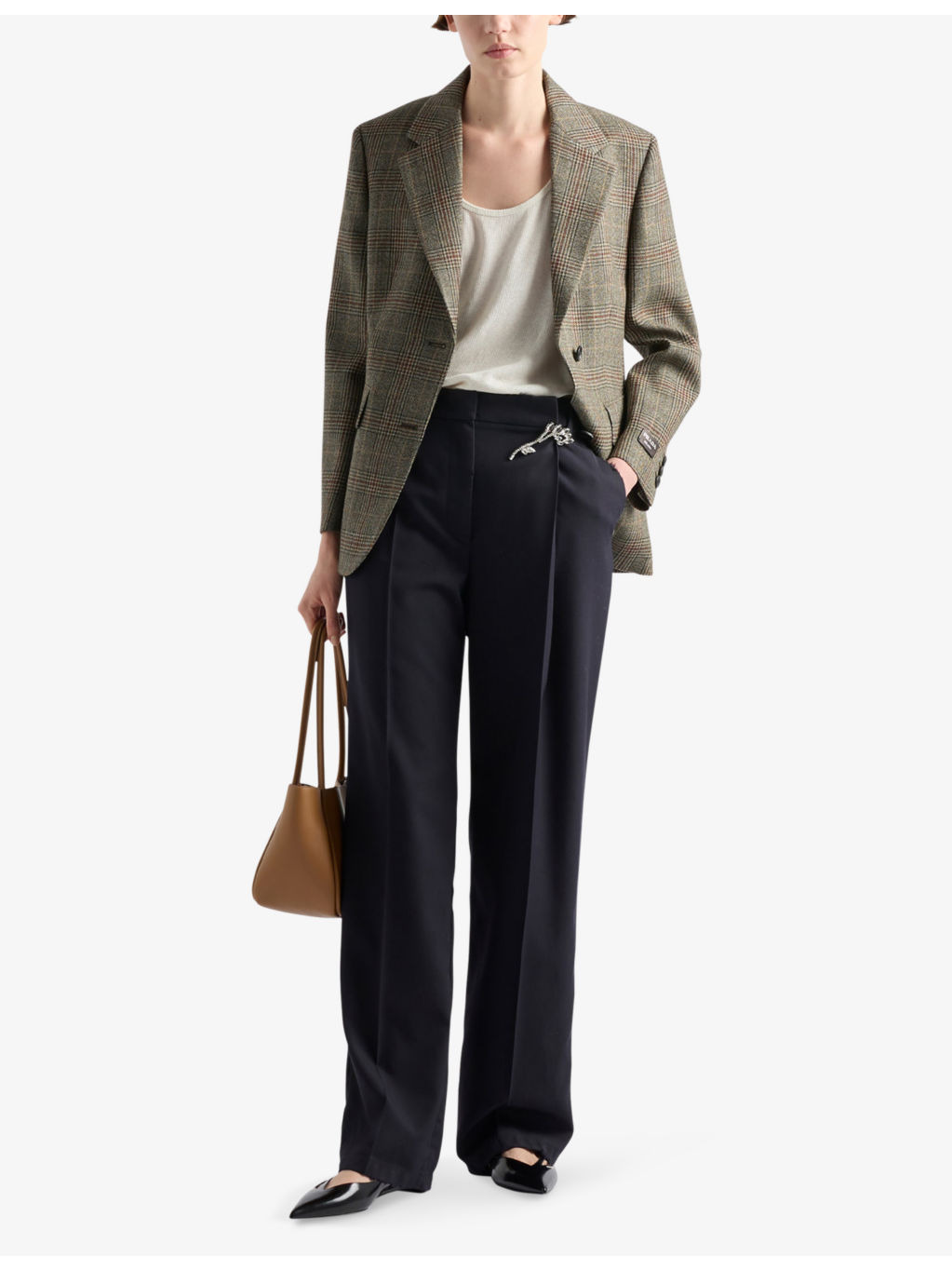 Old-wash brooch-embellished straight-leg mid-rise wool trousers - 2