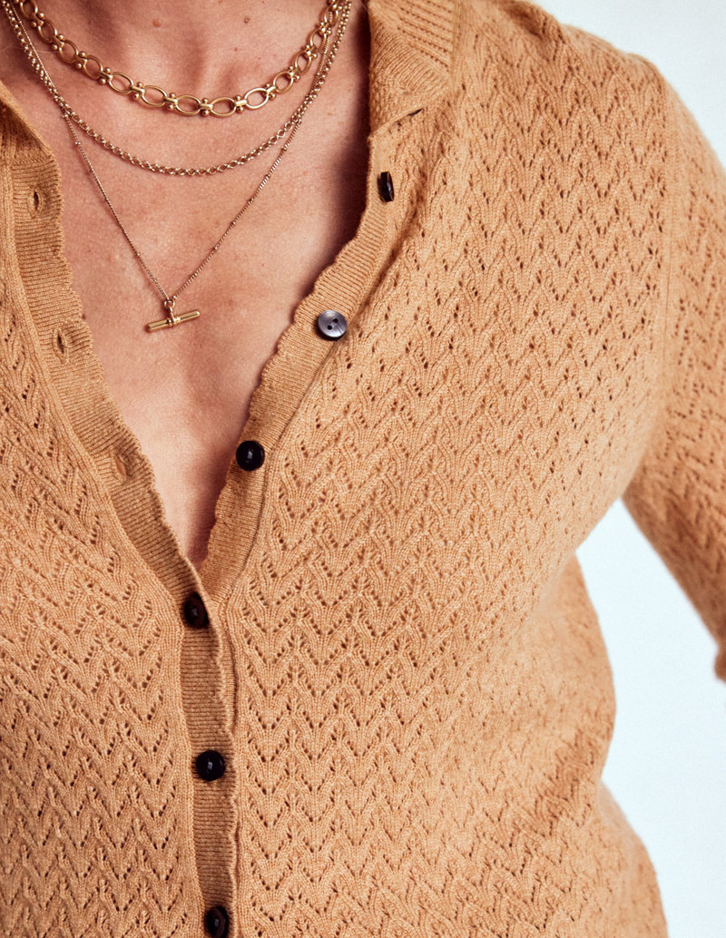 Diane Pointelle Cardigan-Camel Melange 3