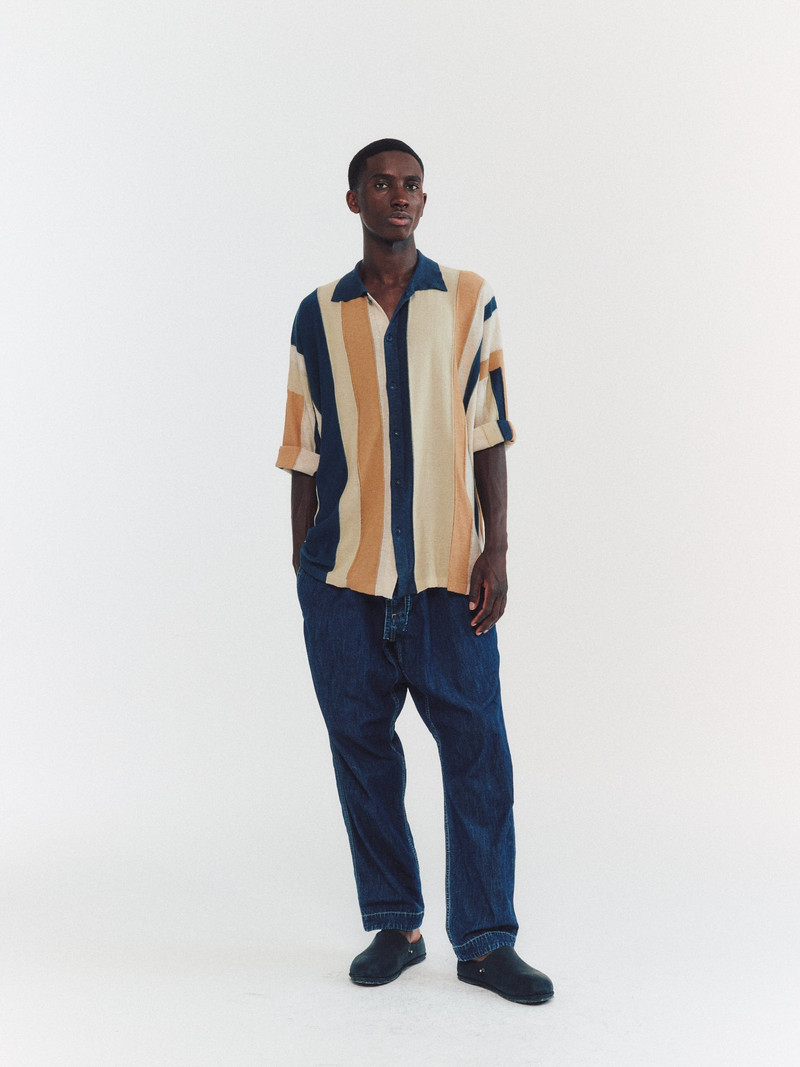 SHIRT - STRIPE PATCHWORK - BLUE/BEIGE STRIPES 1
