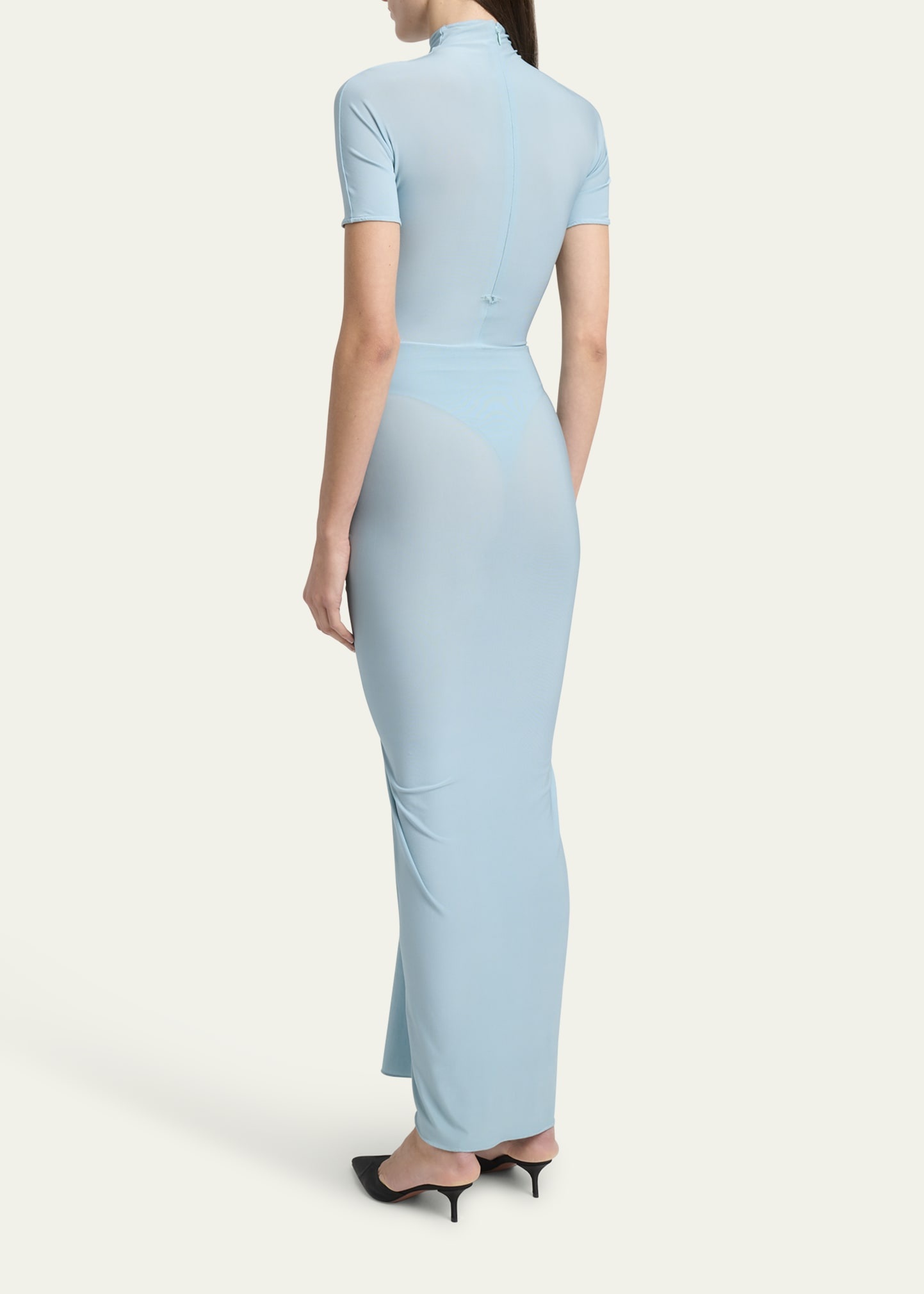 Mock Neck Draped Midi Dress - 3