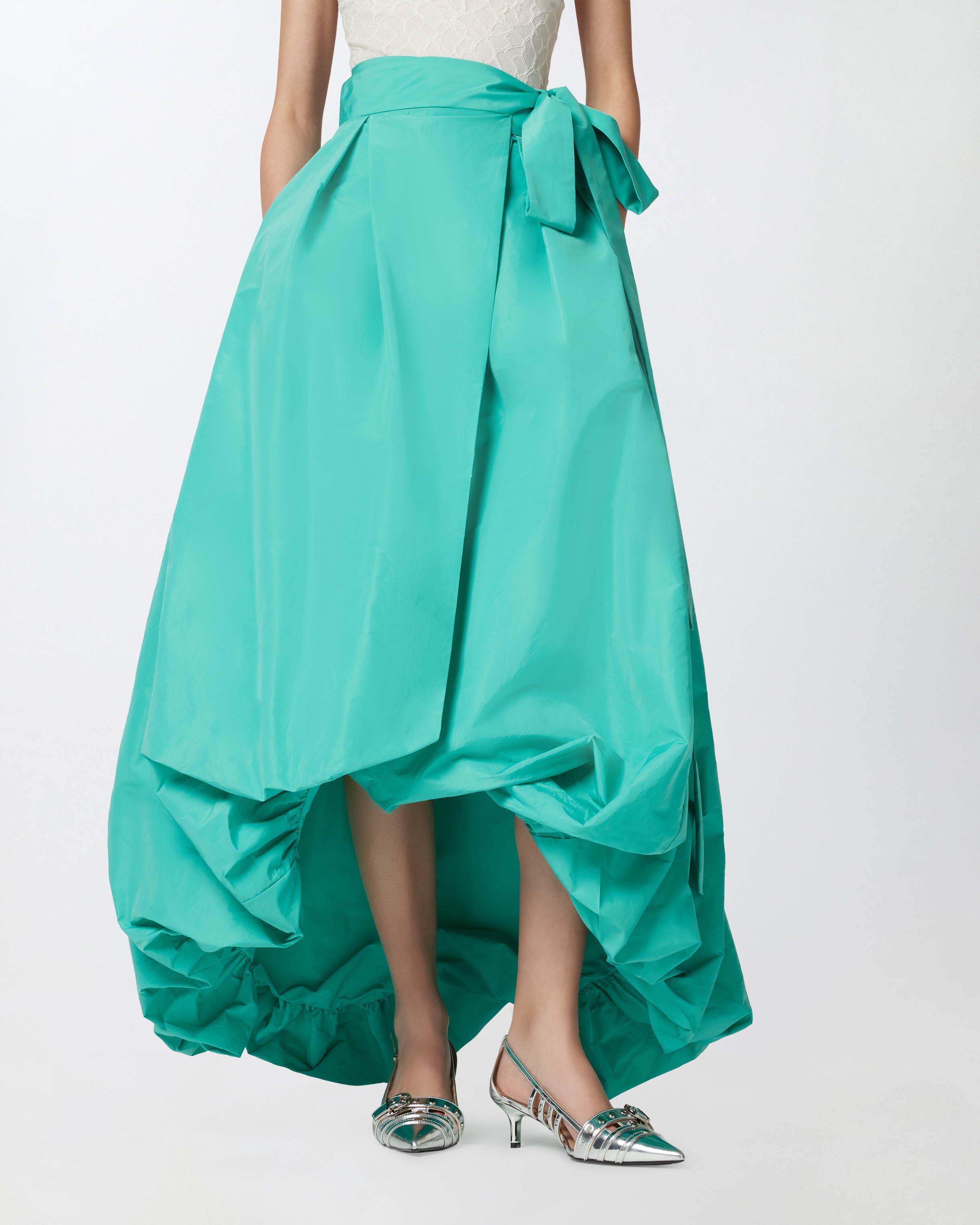 PINKO WIDE TAFFETA SKIRT WITH BOW | REVERSIBLE