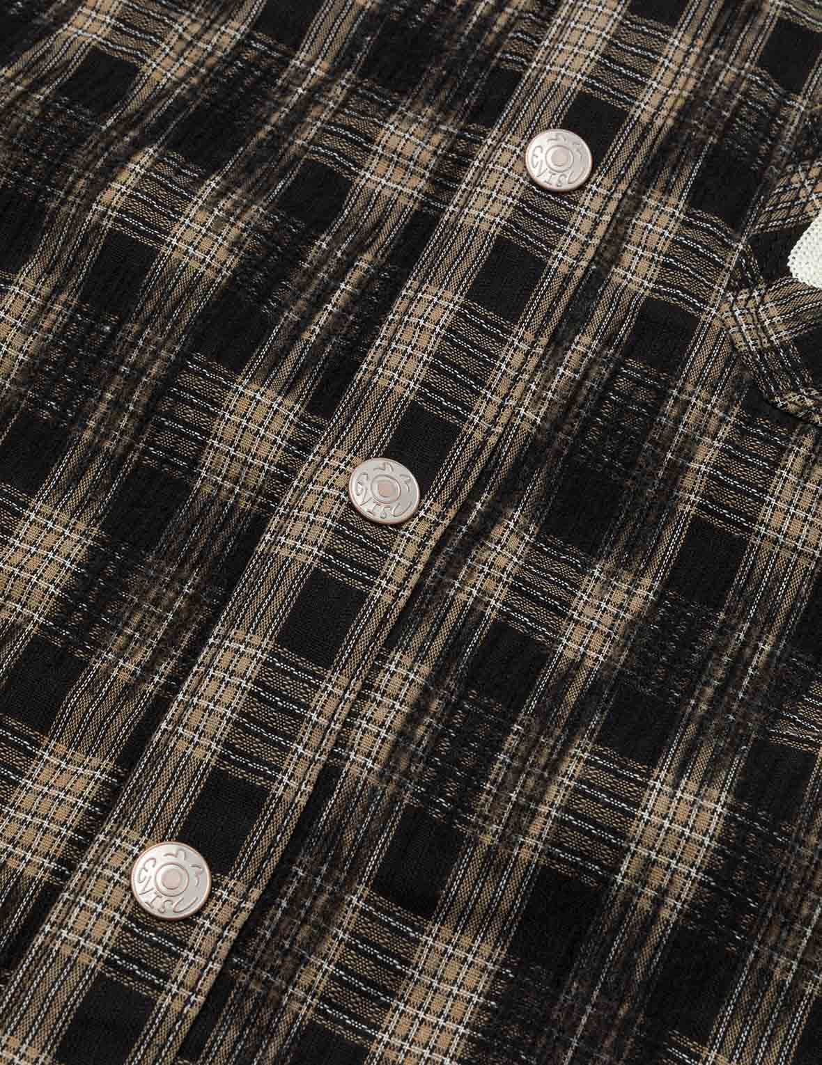 Seagull Embroidery Relax Fit Hooded Checked Shirt Jacket - 11