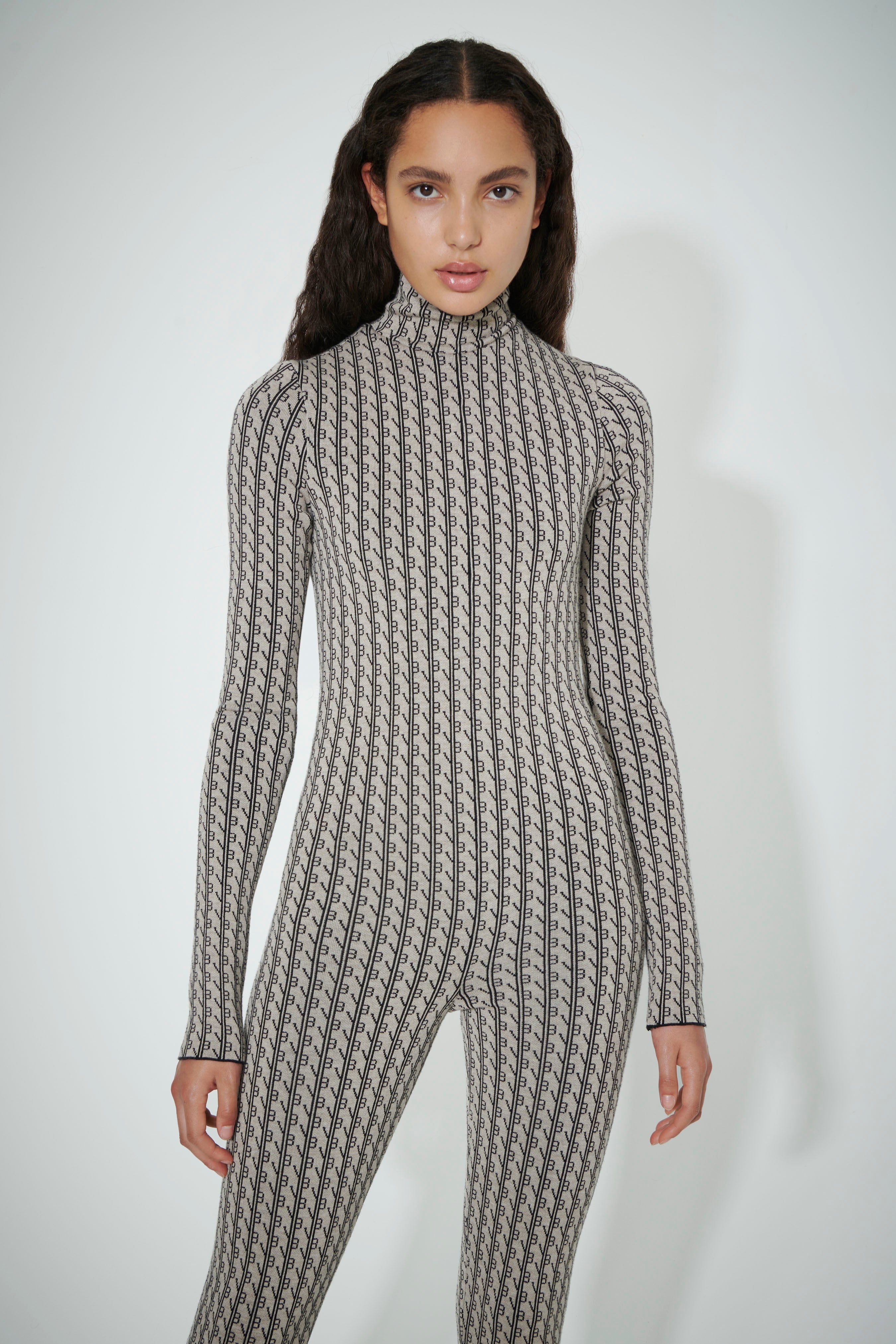 Monogram Polo Neck Jumpsuit in Natural-Black - 3