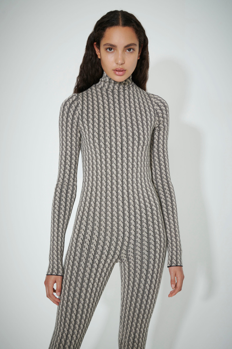 Monogram Polo Neck Jumpsuit in Natural-Black 3