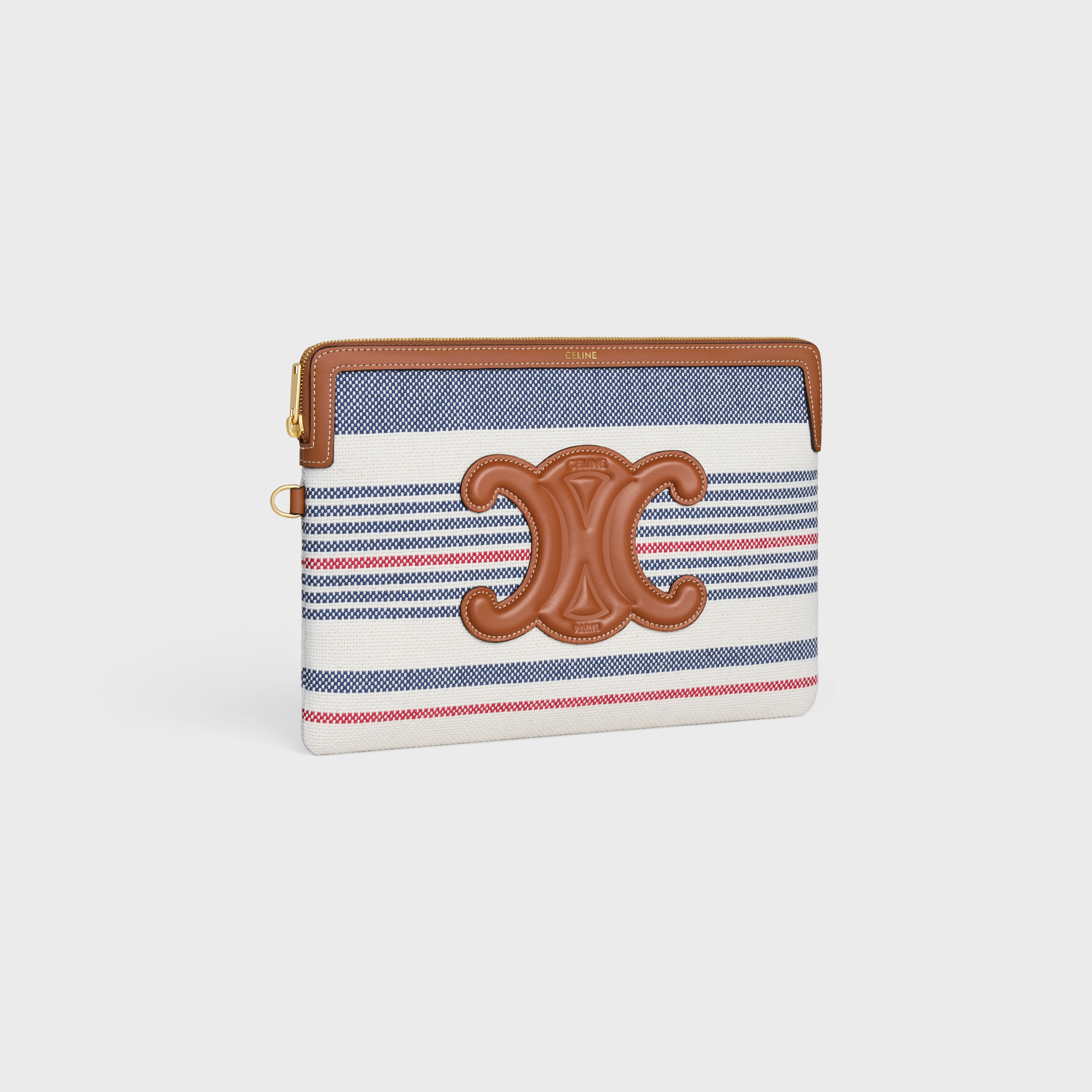 【CELINE】SMALL POUCH SMALL POUCH WITH STRAP CUIR TRIOMPHE IN RAFFIA EFFECT
