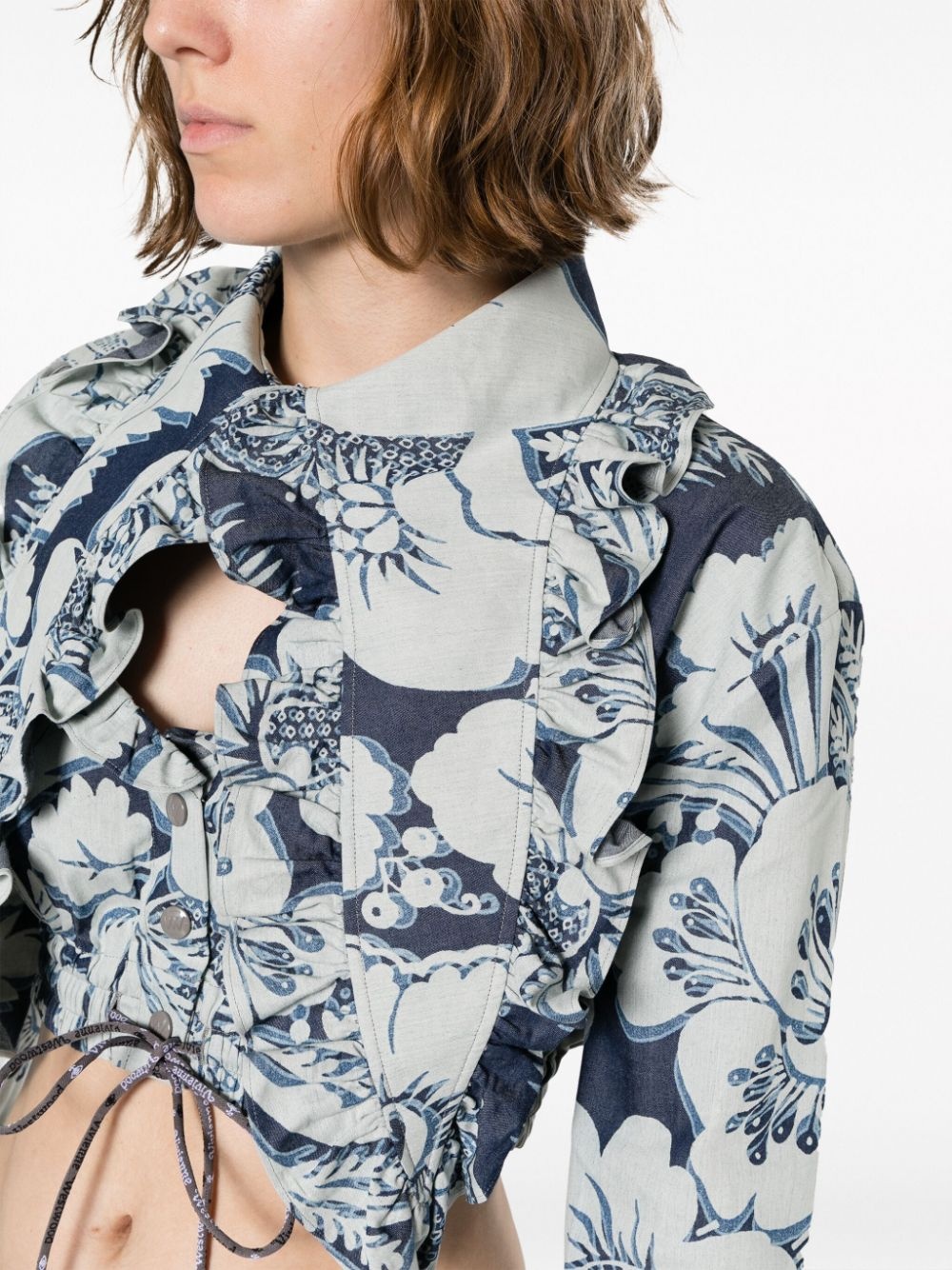 floral-print ruffled cropped blouse - 5