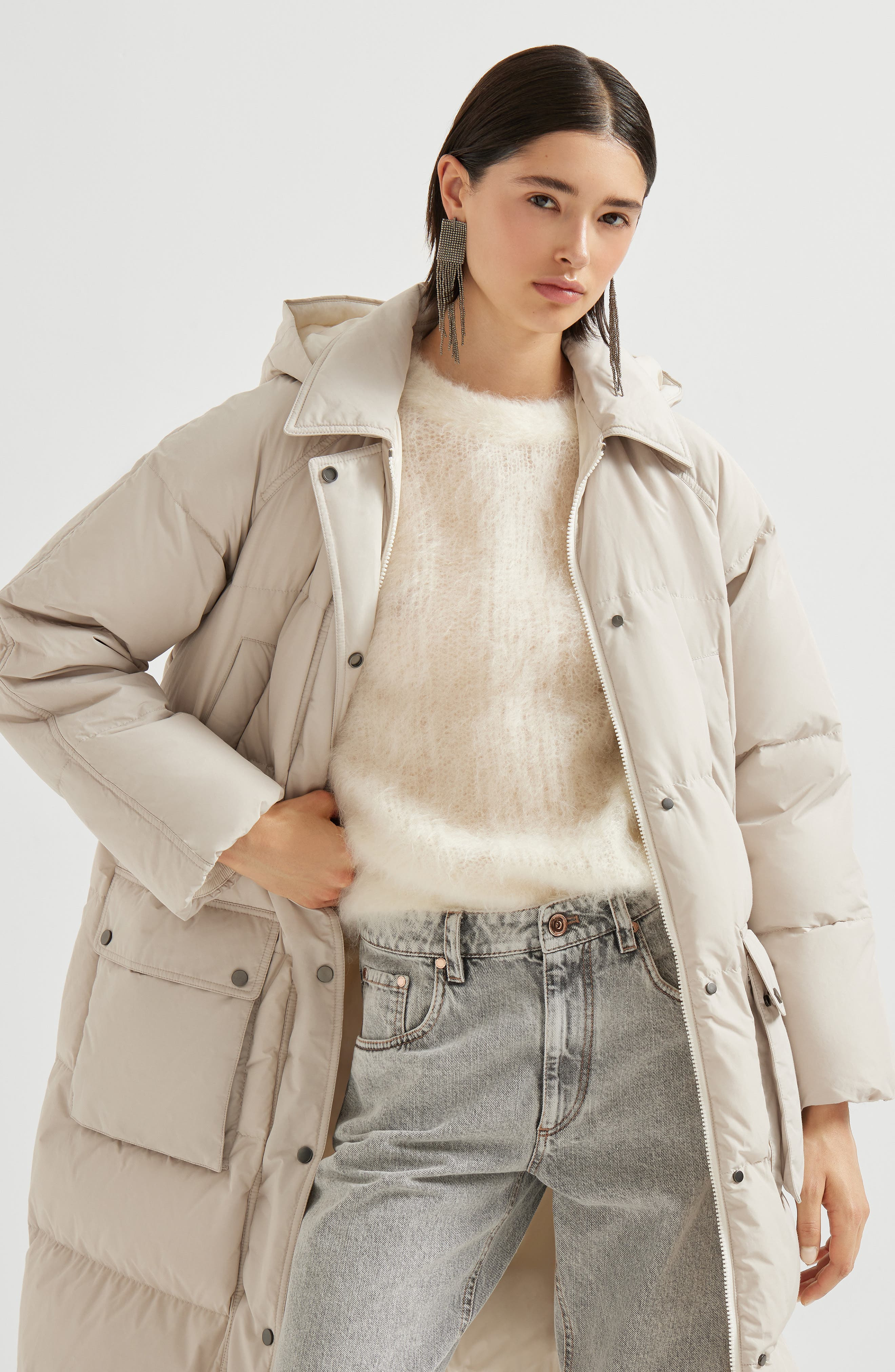 Brunello Cucinelli Water-resistant taffeta down jacket in Light Grey at Nordstrom - 5