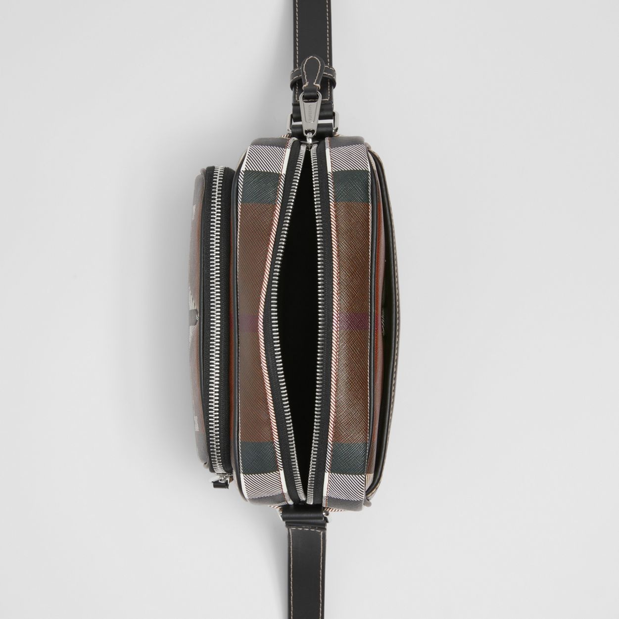 Geometric Check and Leather Crossbody Bag - 5