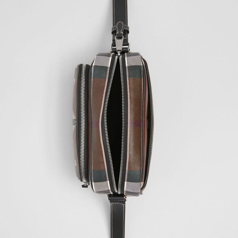 Geometric Check and Leather Crossbody Bag 5