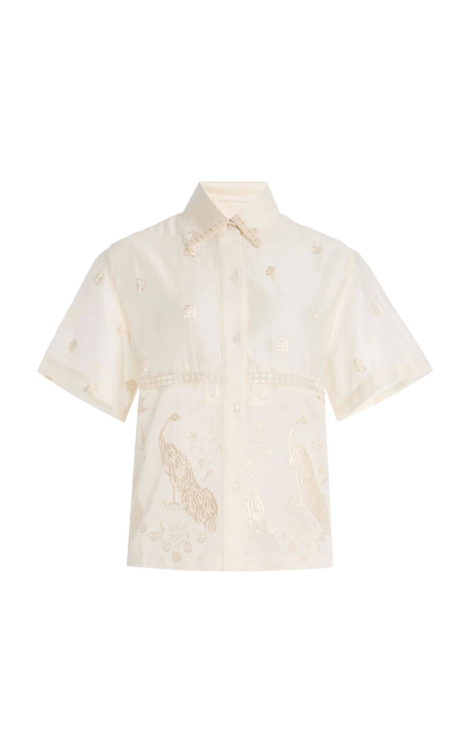 Ada Hand-Embroidered Sheer Cotton-Silk Shirt ivory - 1