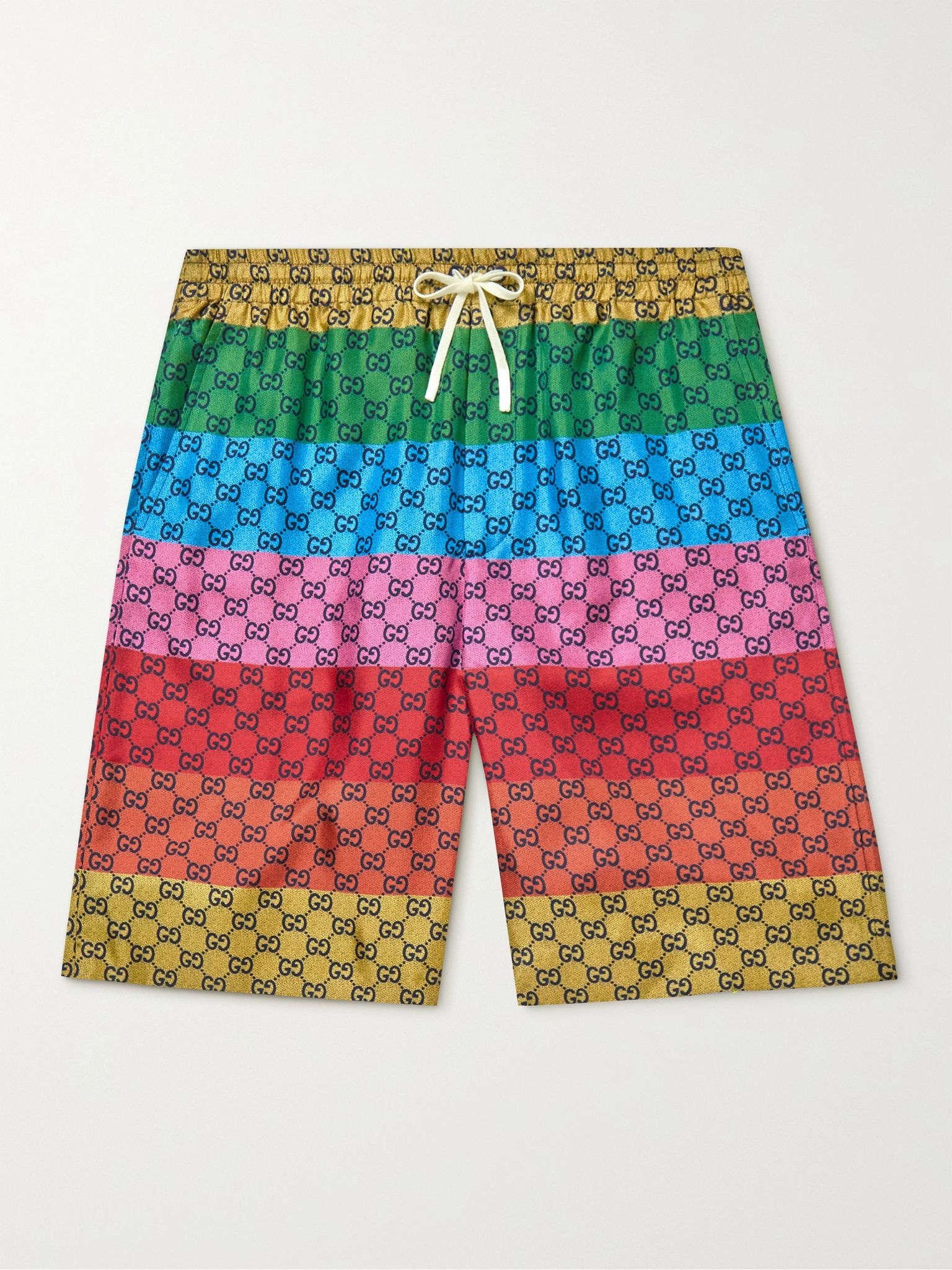 Wide-Leg Mid-Length Striped Logo-Print Swim Shorts - 1