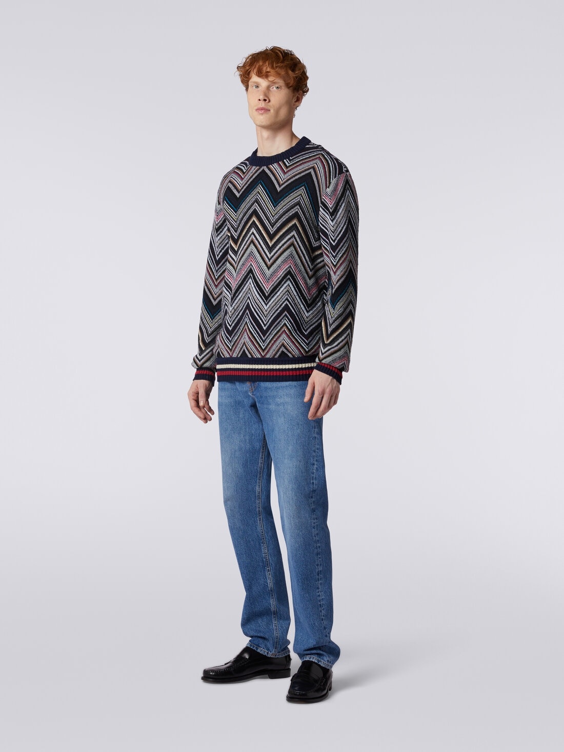 Crew-neck pullover in chevron cotton blend - 3