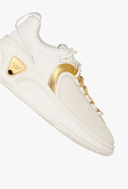 White and gold gummy leather and mesh B-Runner sneakers - 5