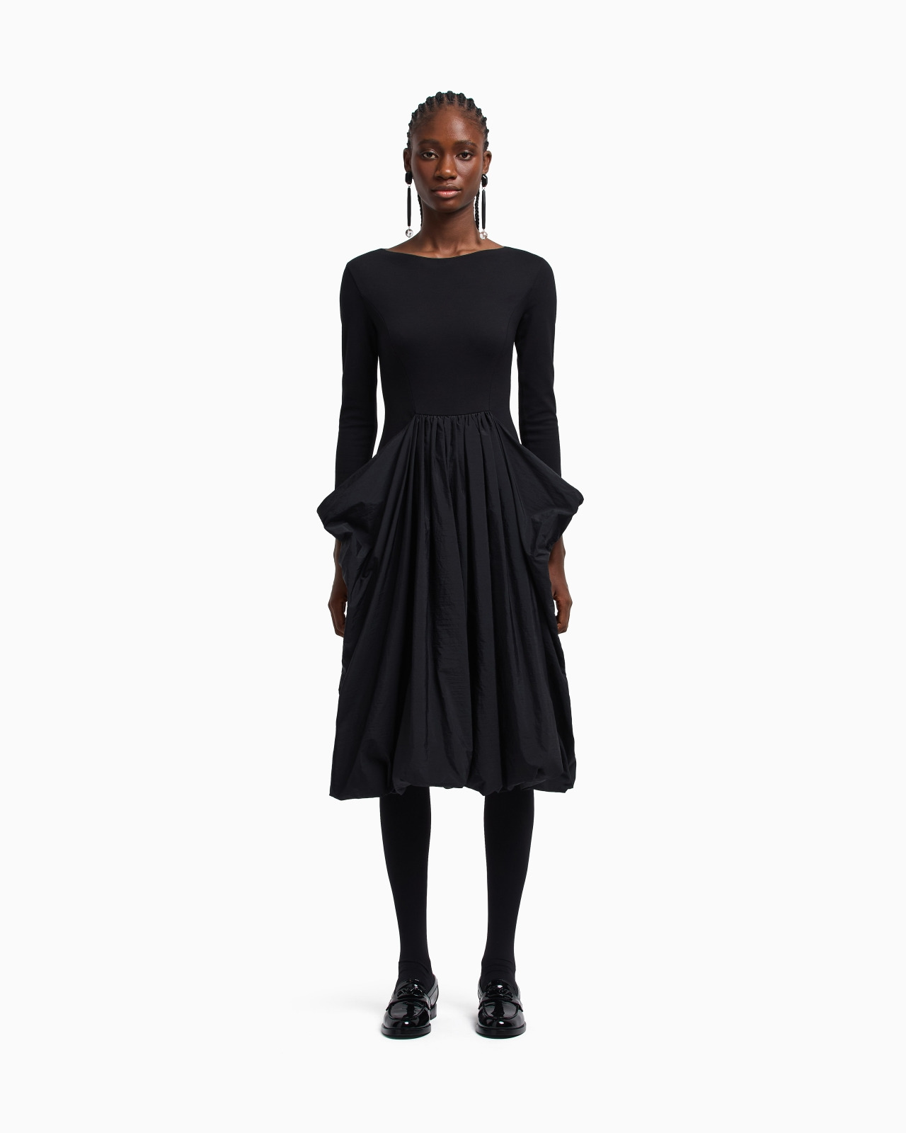 STRETCH MILANO-STITCH DRESS WITH TAFFETA SKIRT - 4