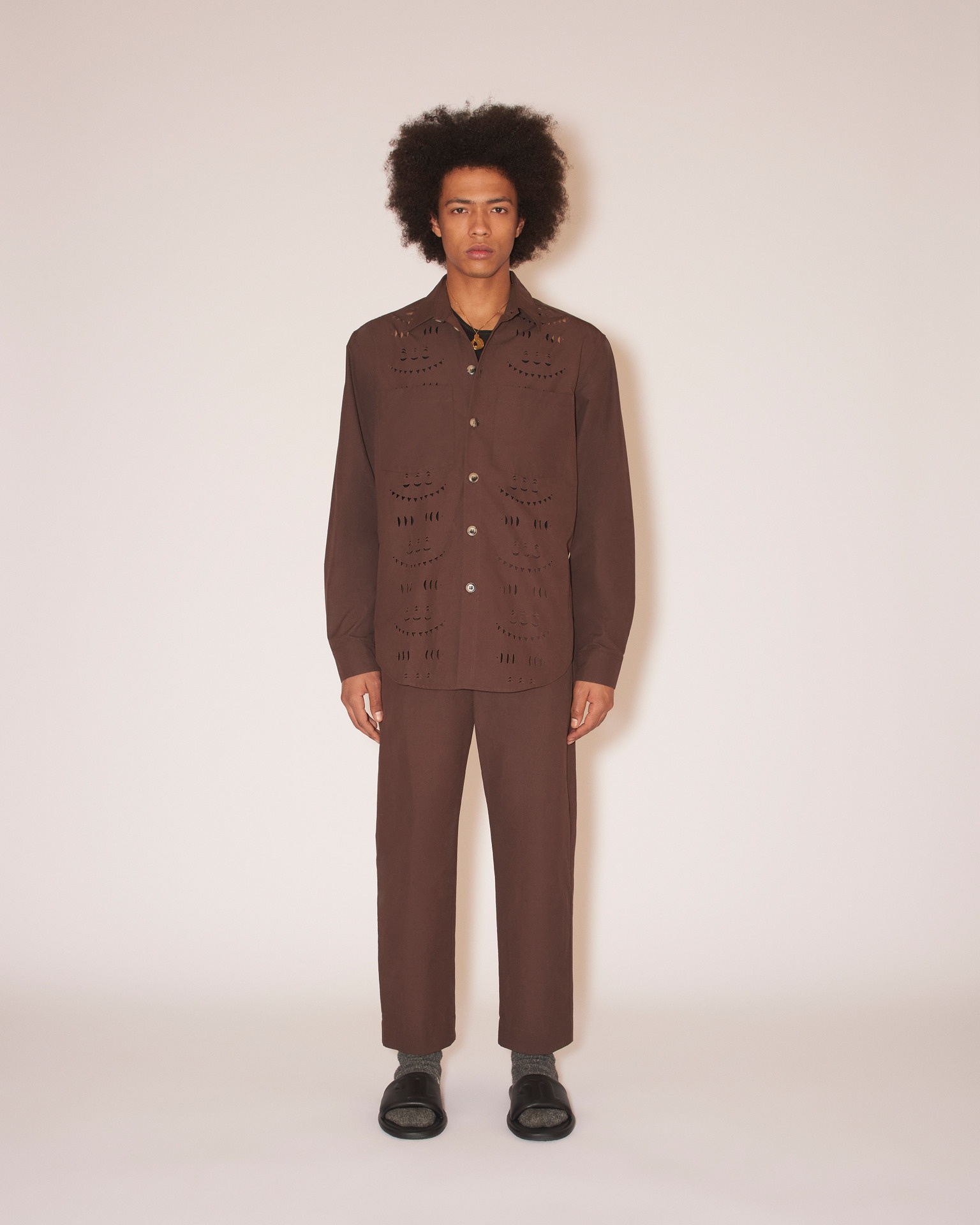 JARI - Laser-cut shirt - Dark brown - 2