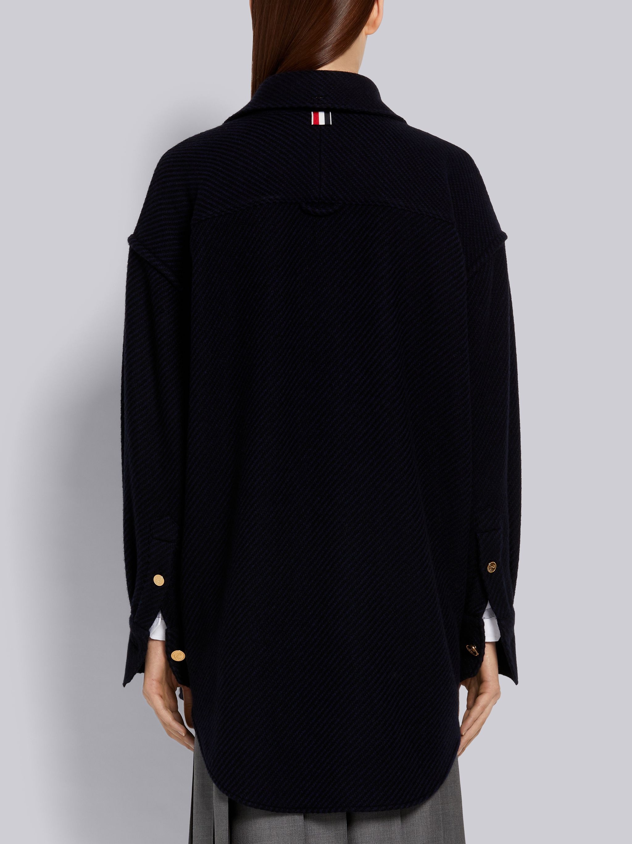 Navy Twill Weave Cashmere Tweed Supersized Shirtdress - 3