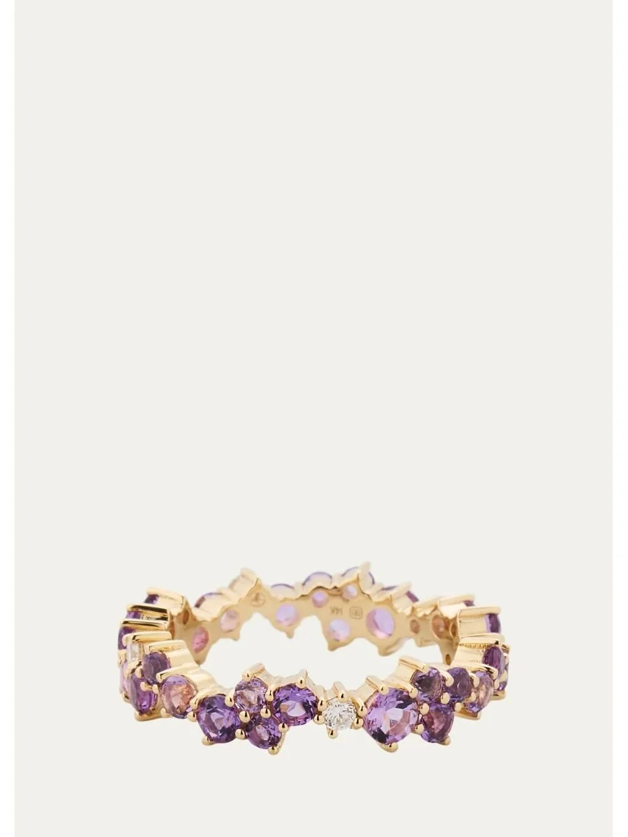 14K Amethyst Cocktail Ring with Diamonds - 1
