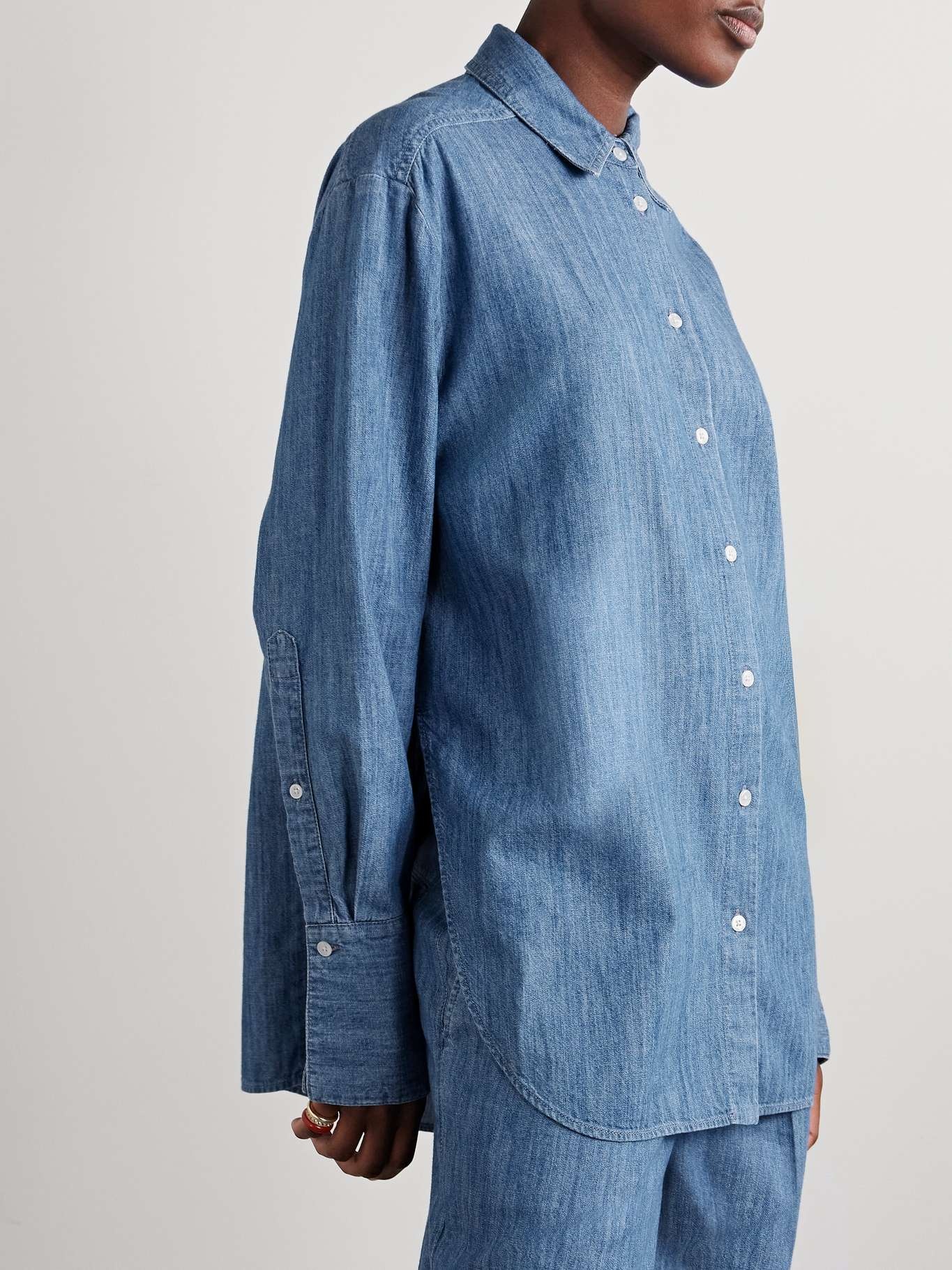Oversized organic cotton-chambray shirt Blue - 3