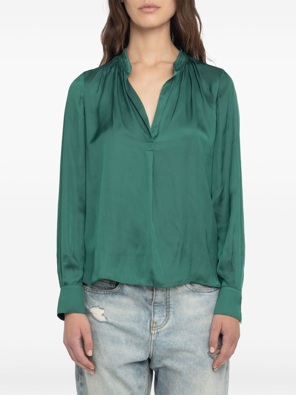 Tink satin V-neck top - 4
