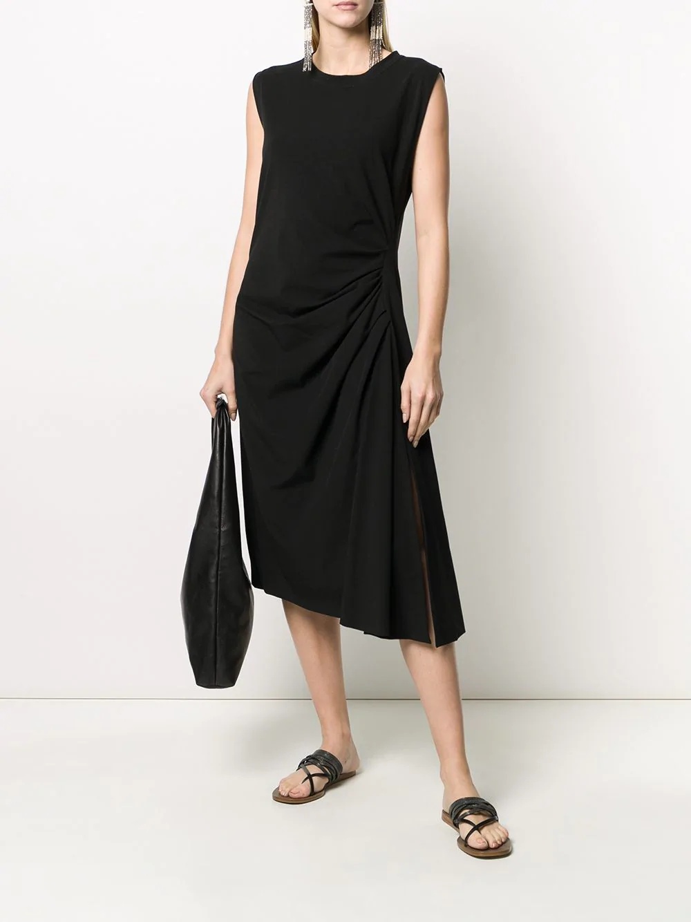 asymmetric pleated midi dress - 2