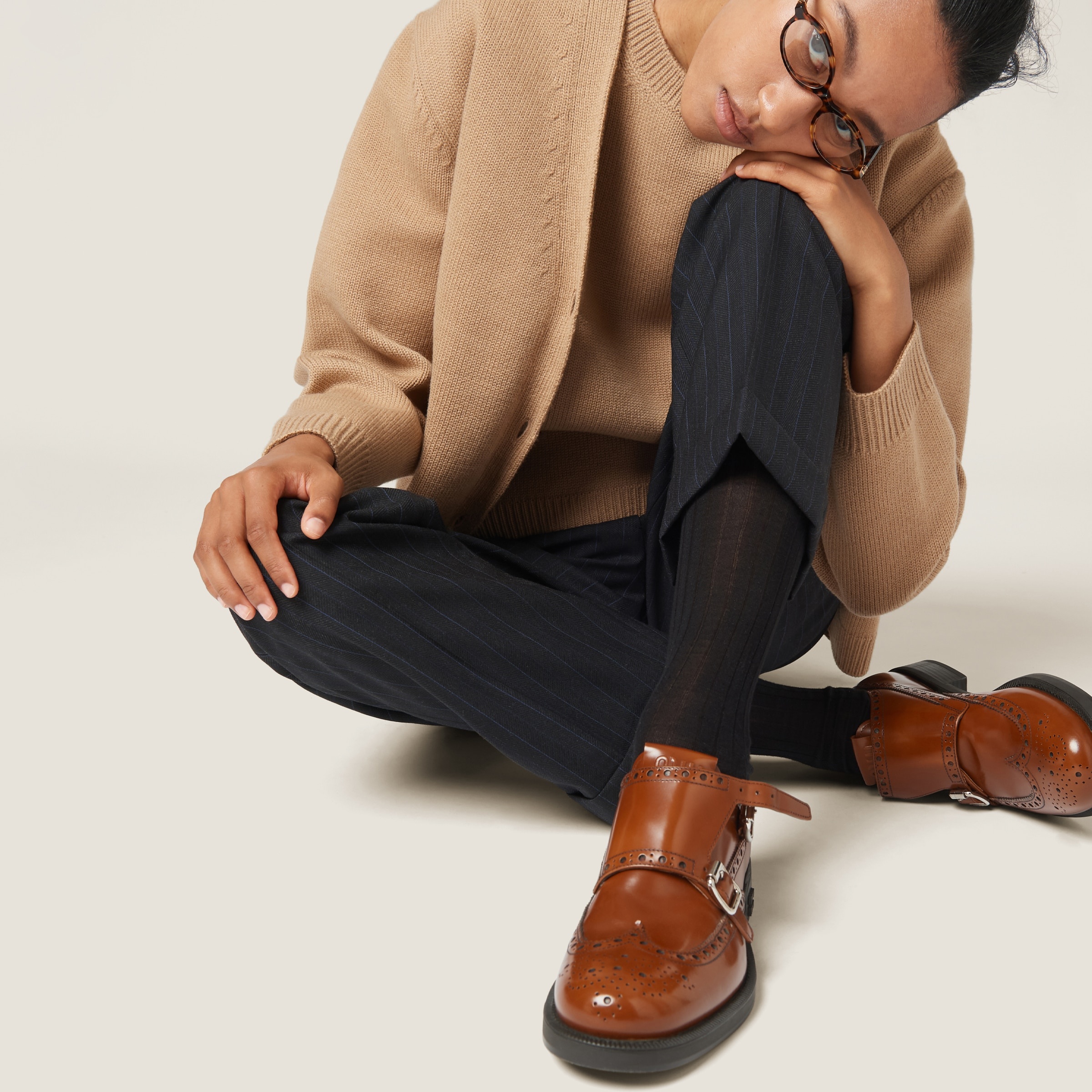 Miu Miu Church's X Miu Miu Brushed Leather Double Monk