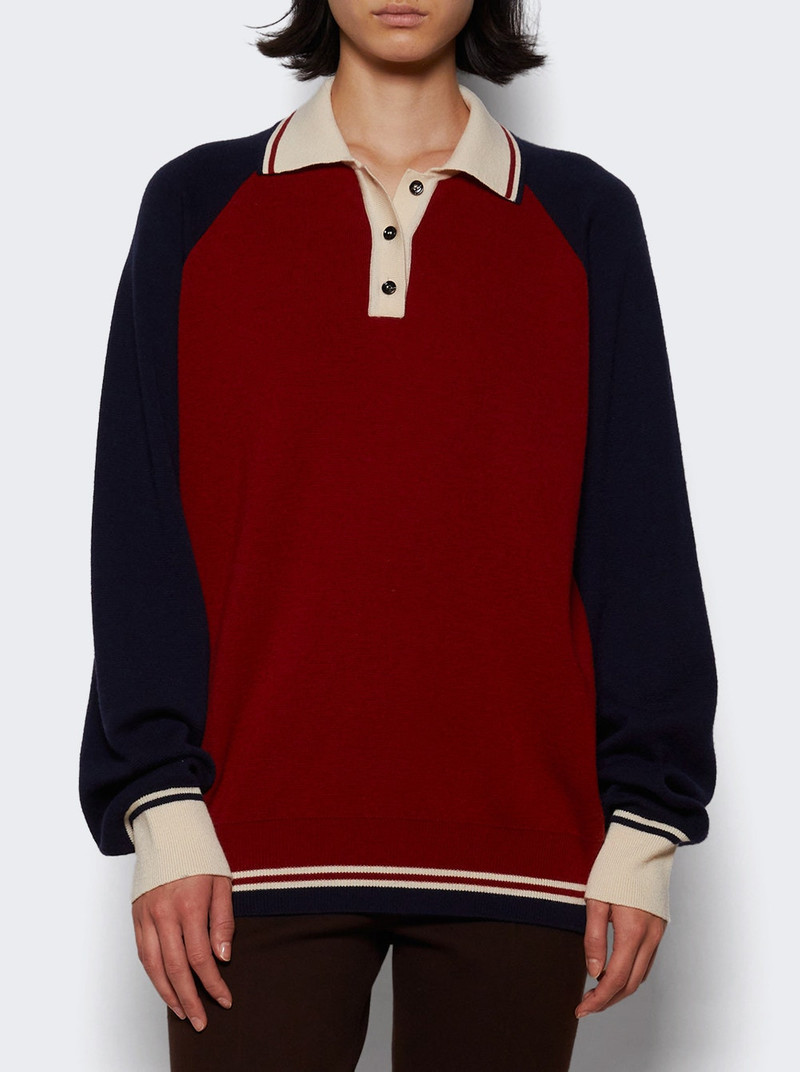 AMIYA Yale Relaxed Wool Polo Top Wine Red And Blue outlook